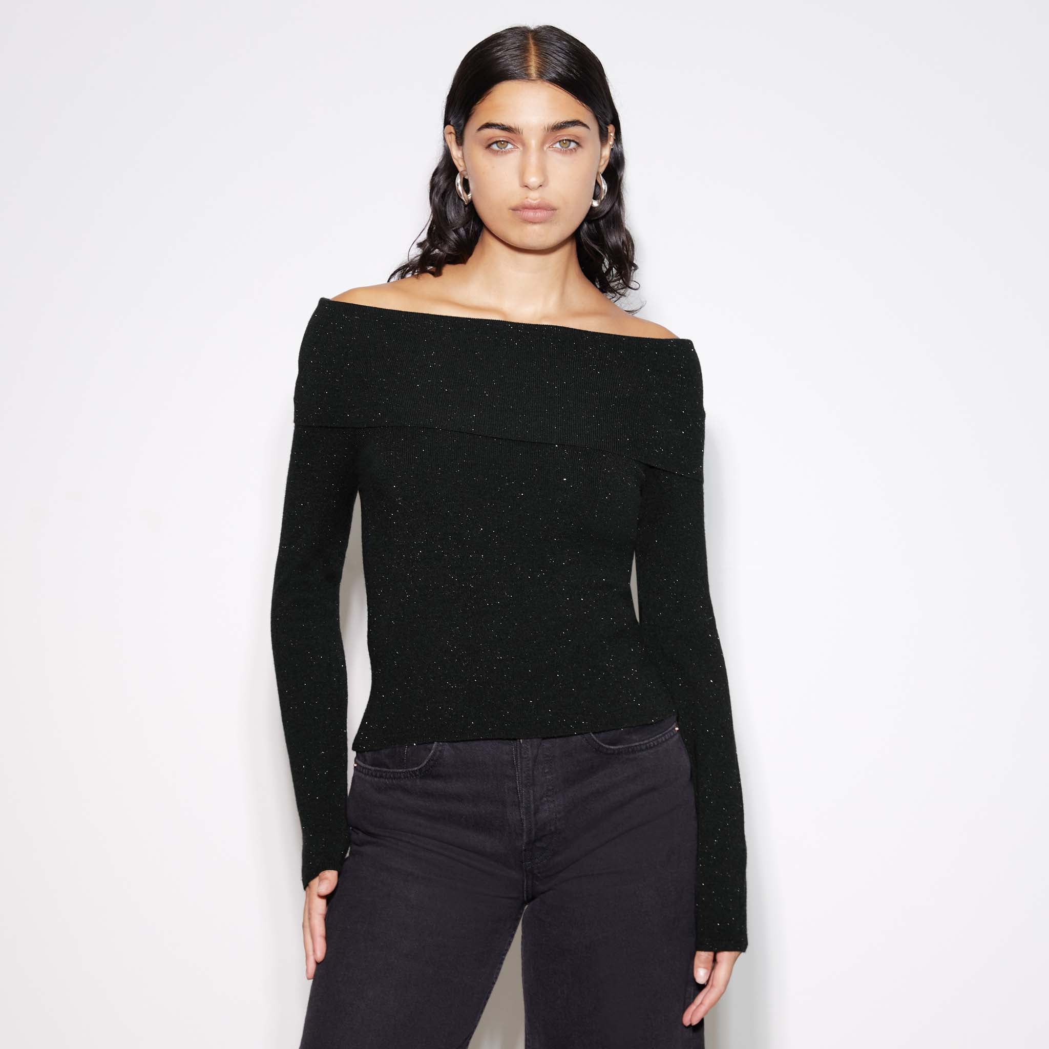 Black fluffy bardot clearance jumper