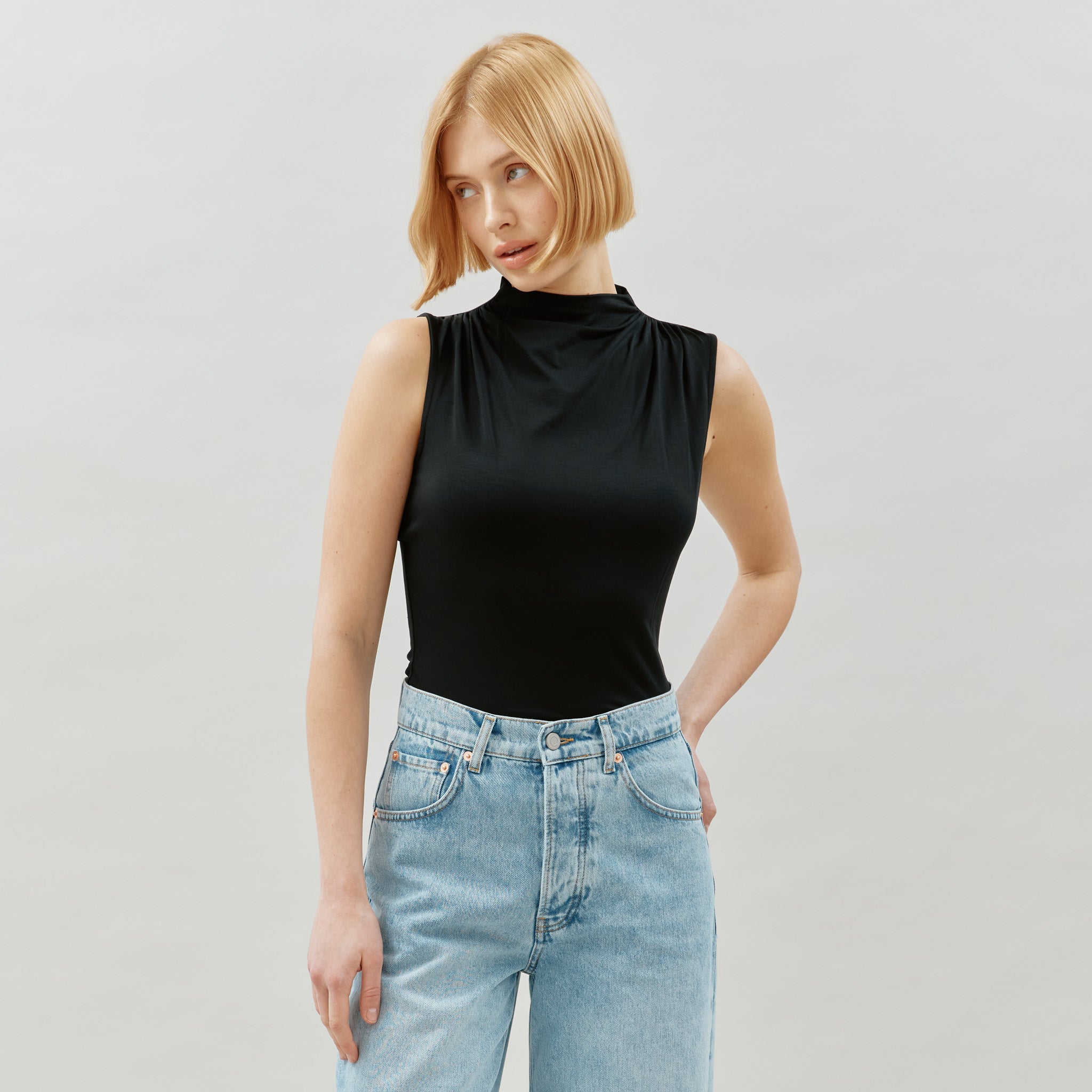 Sleeveless Ruched Turtle Neck Sustainable Womenswear Albaray