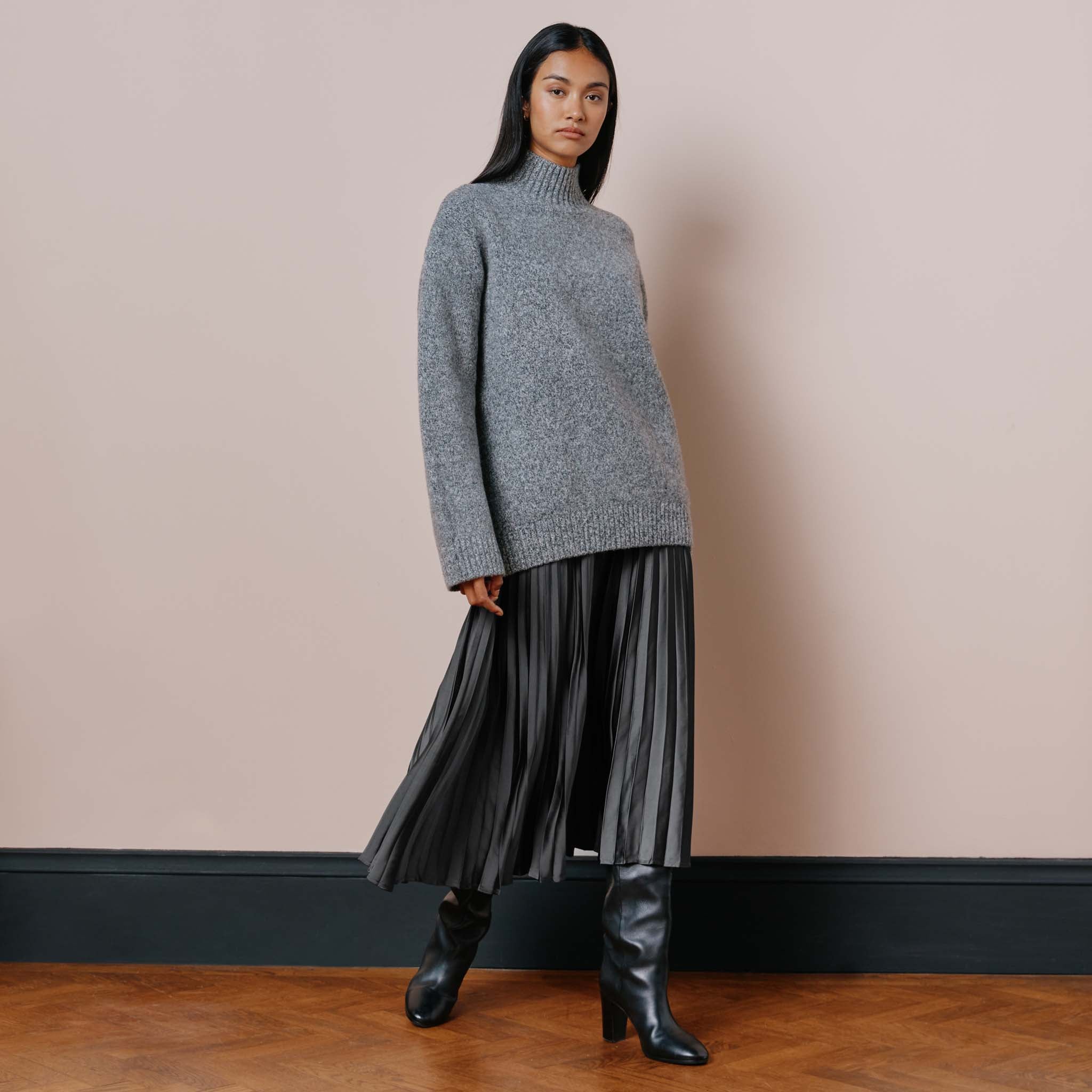 Grey Funnel Neck Jumper | Sustainable Womenswear | Albaray