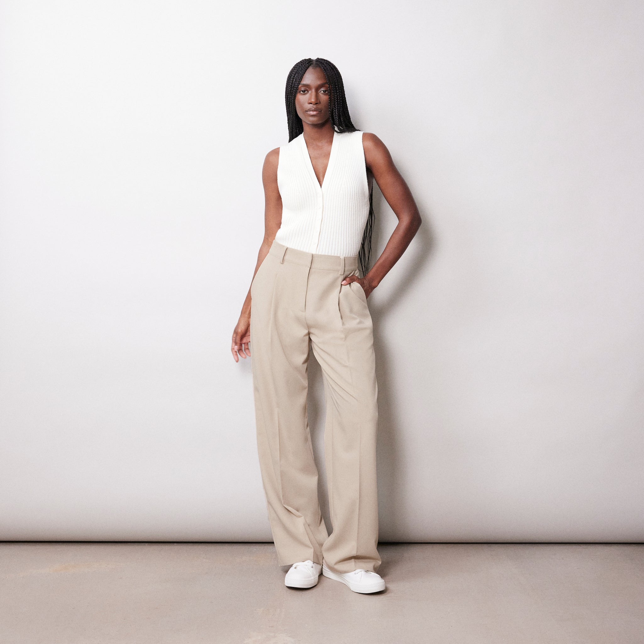 Stone Tailored Pleat Front Trouser | Sustainable Womenswear | Albaray