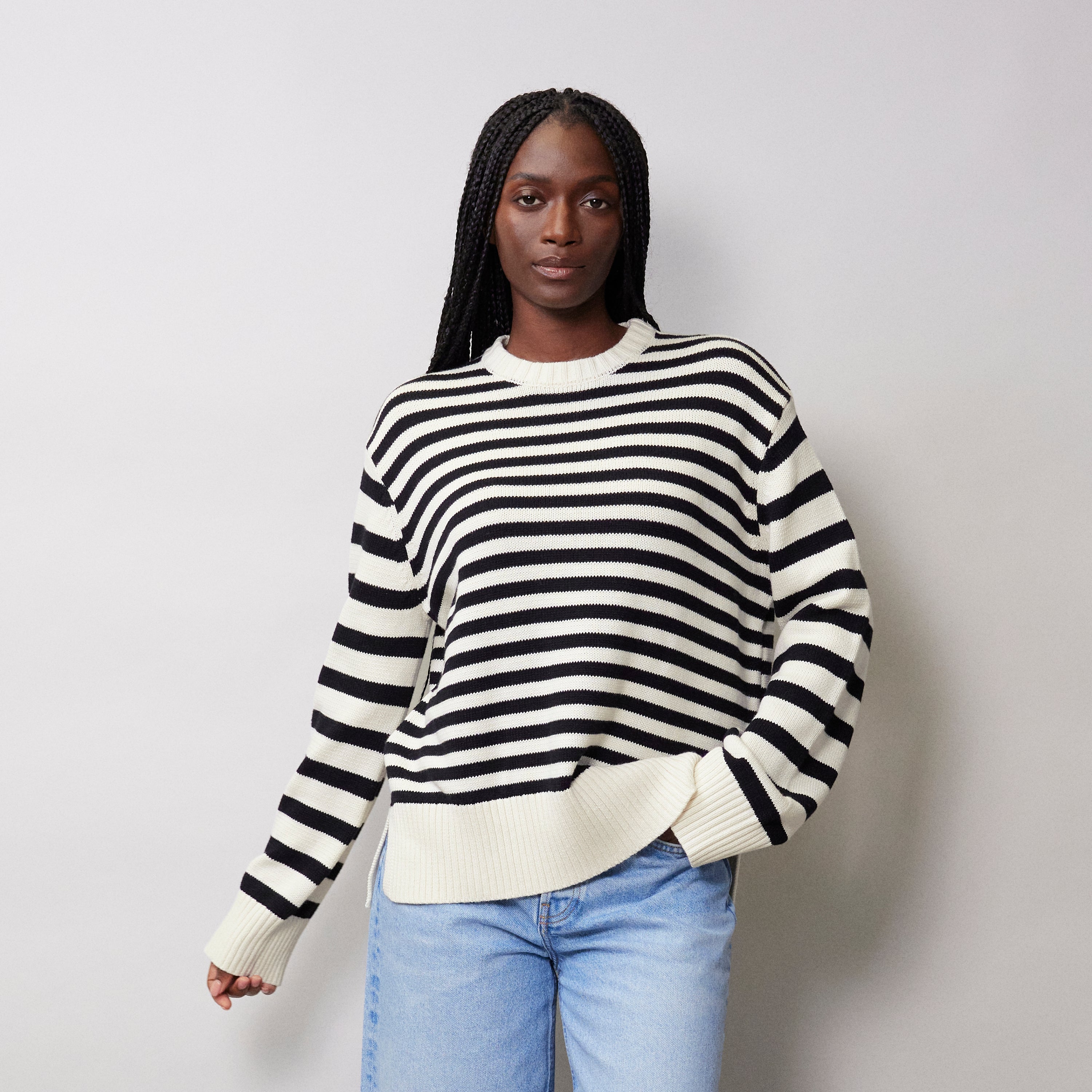 Stripe Cotton Crew Neck Jumper Sustainable Womenswear Albaray