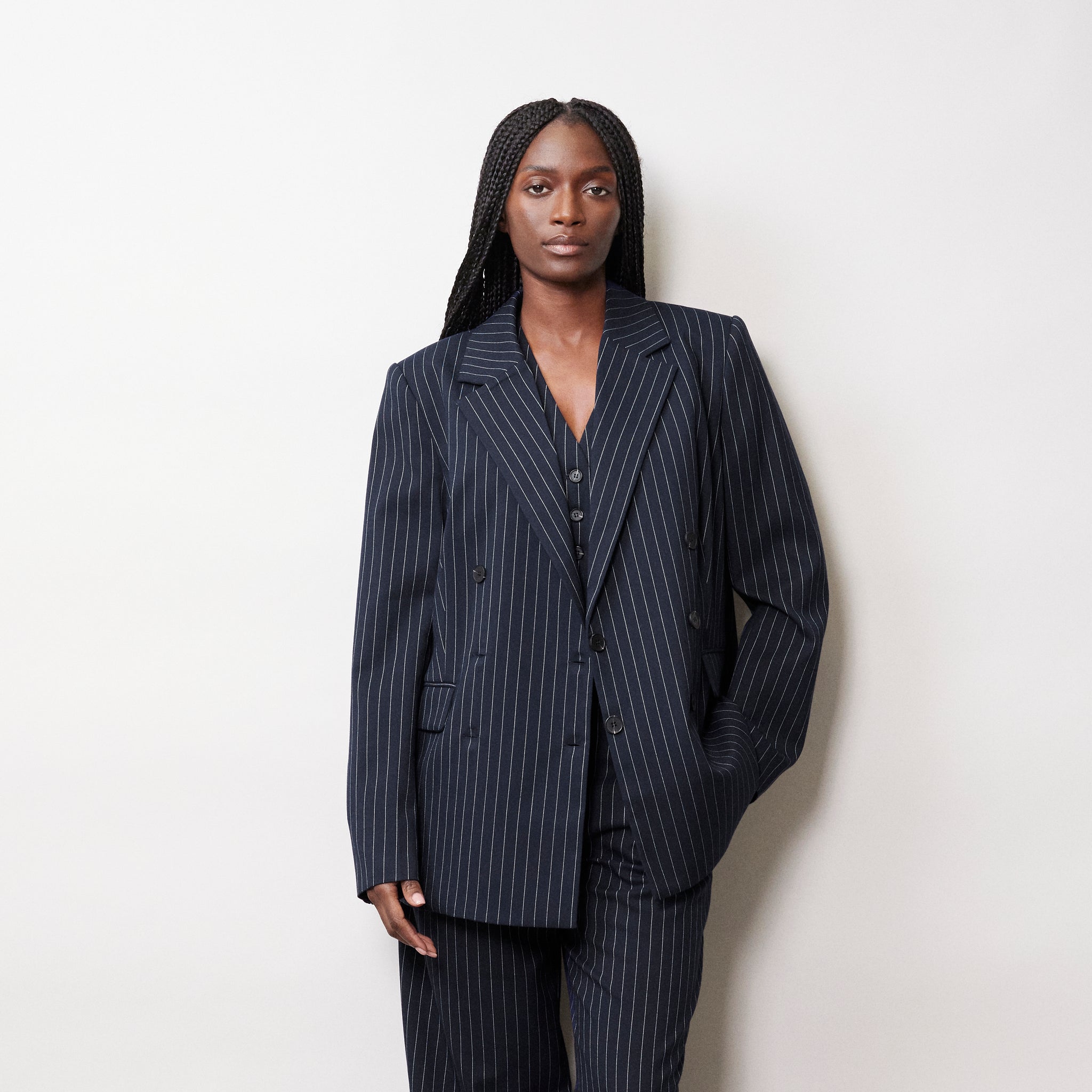 Navy Pinstripe Jacket | Sustainable Womenswear | Albaray