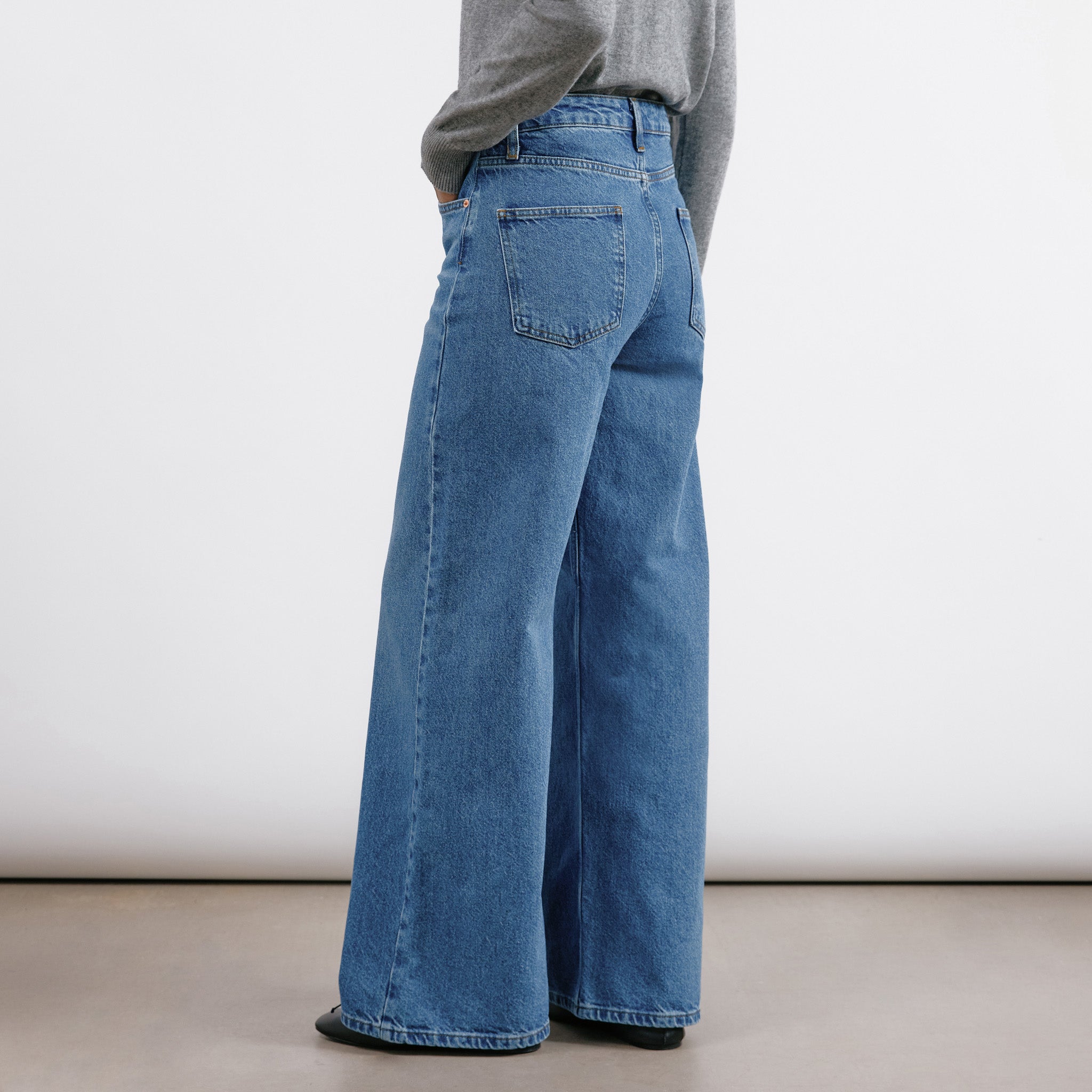 Dark Wash Full Length Wide Leg Jeans