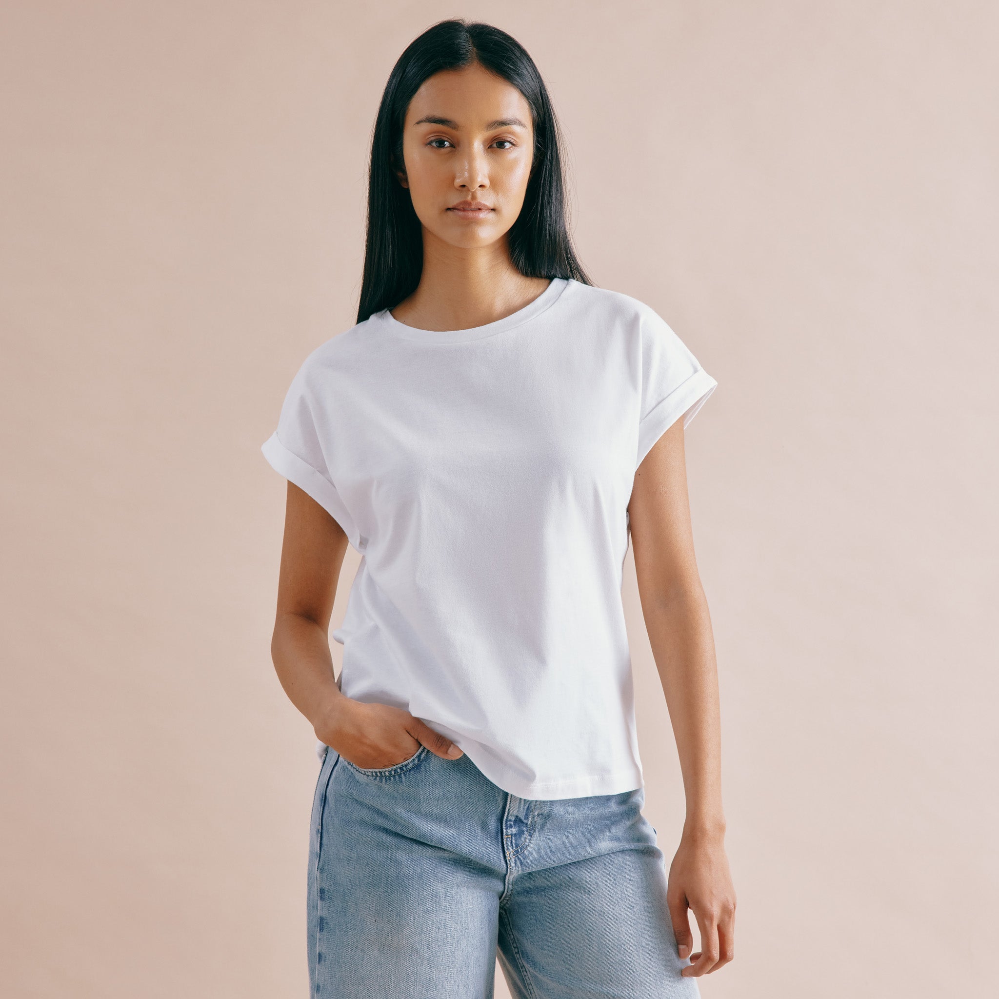 White Roll Back T Shirt