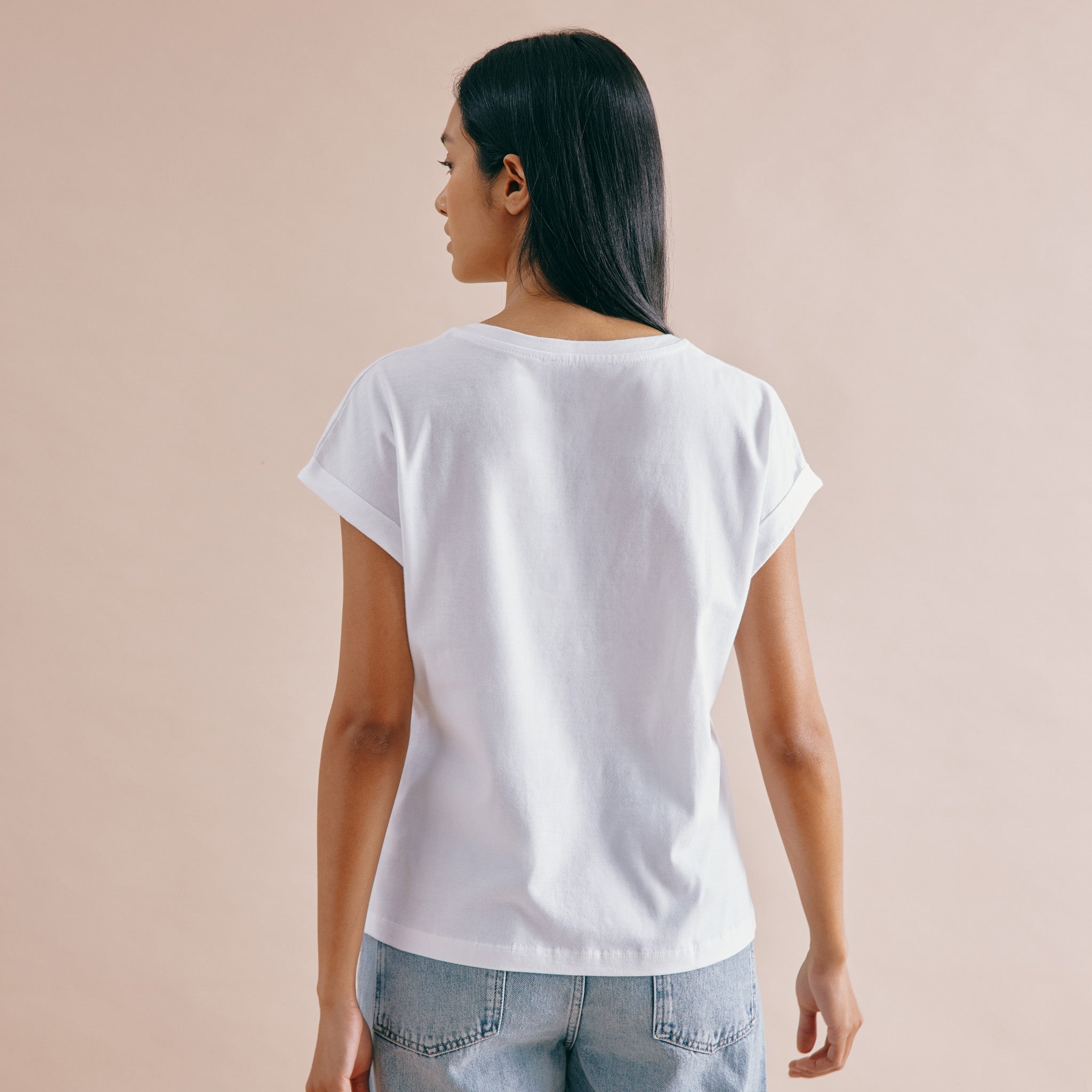 White Roll Back T Shirt