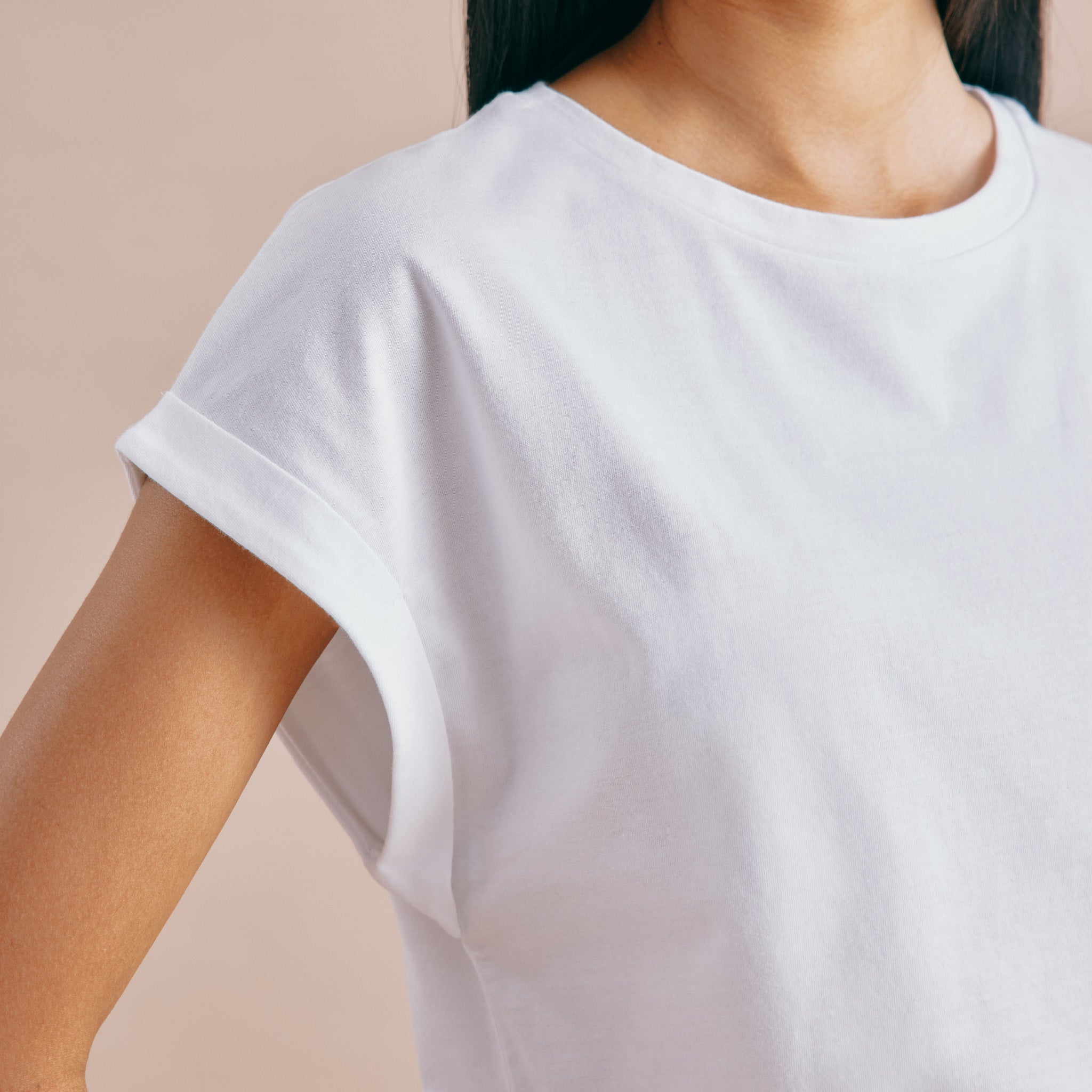 White Roll Back T Shirt