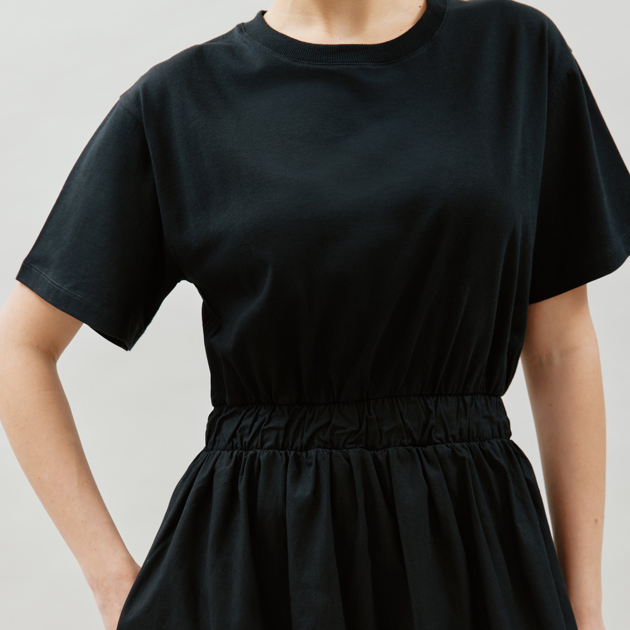 Woven Mix T Shirt Dress Black | Sustainable Womenswear | Albaray