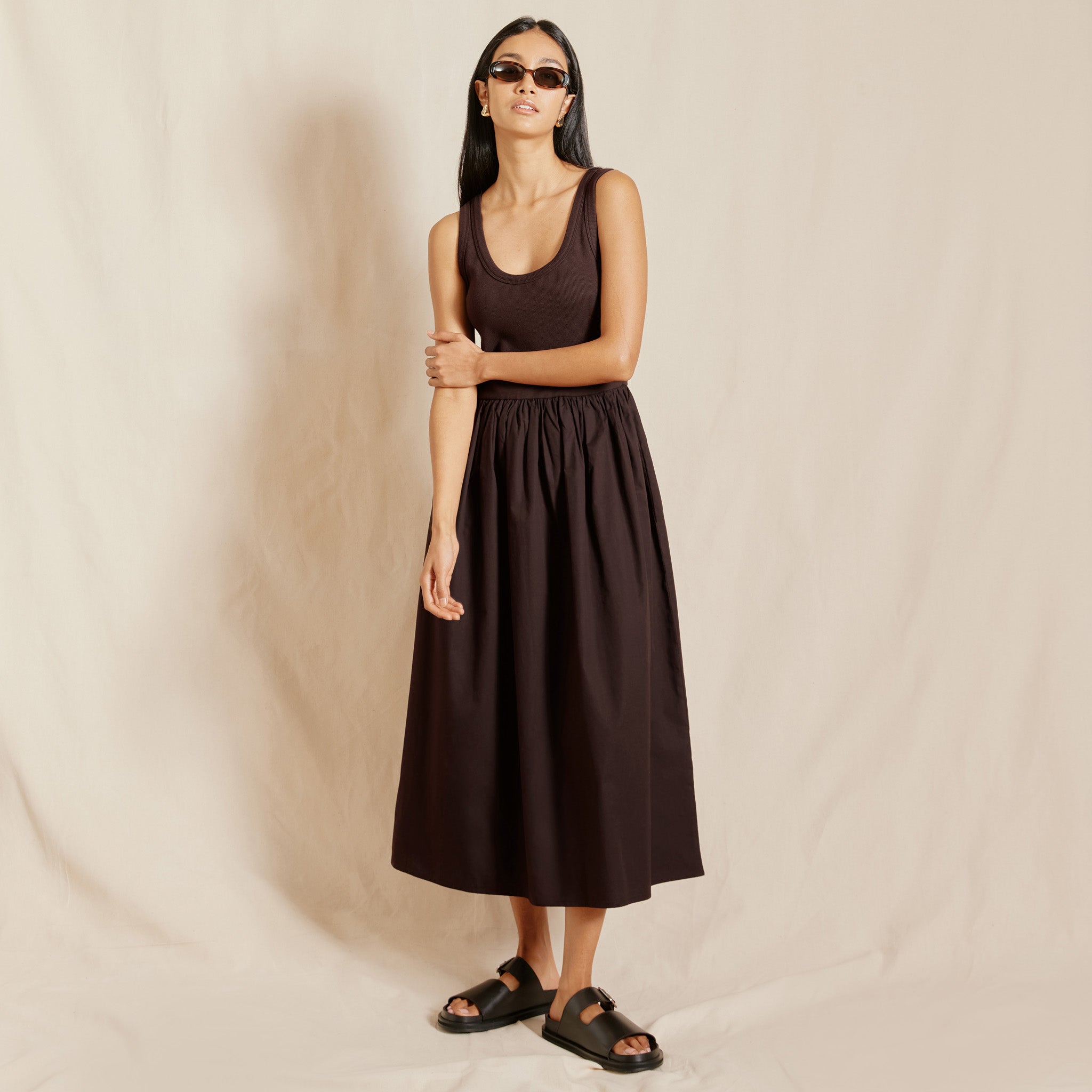 Jersey Vest Dress Chocolate | Sustainable Womenswear | Albaray
