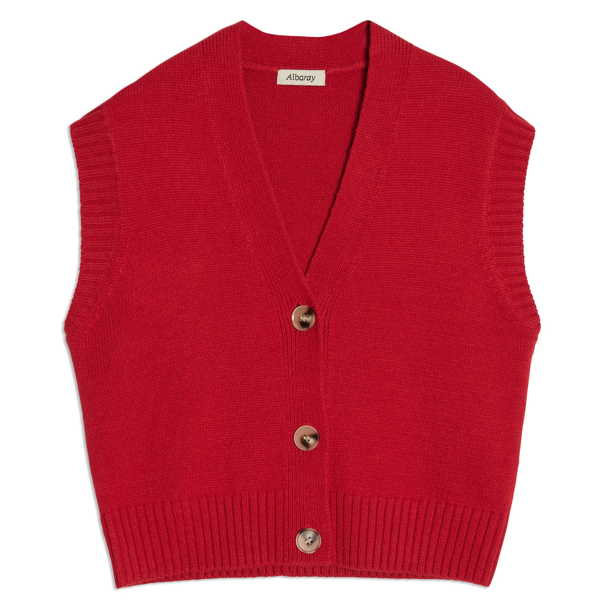 Red Knitted Button Tank Top