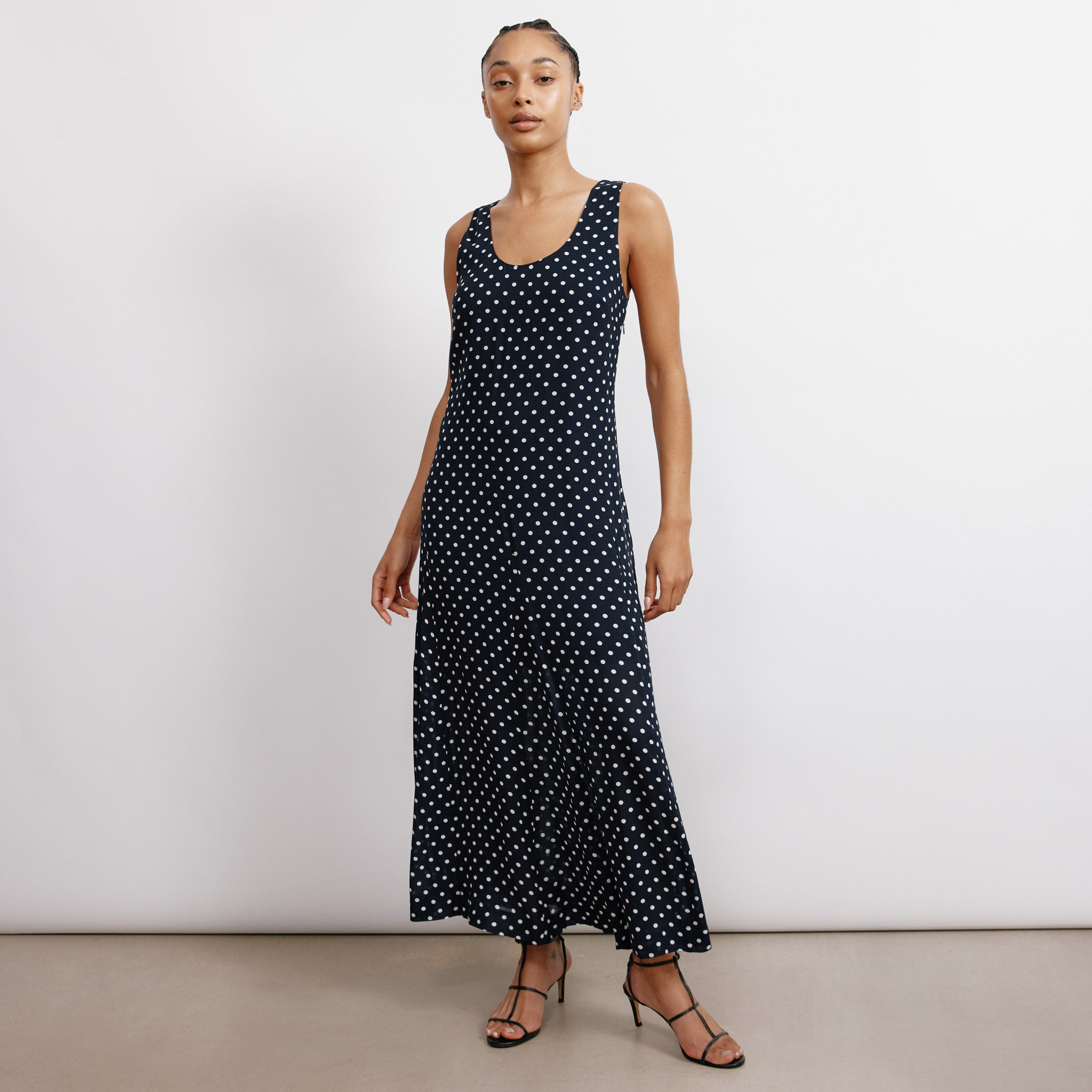 Navy and Cream Spot Maxi Dress