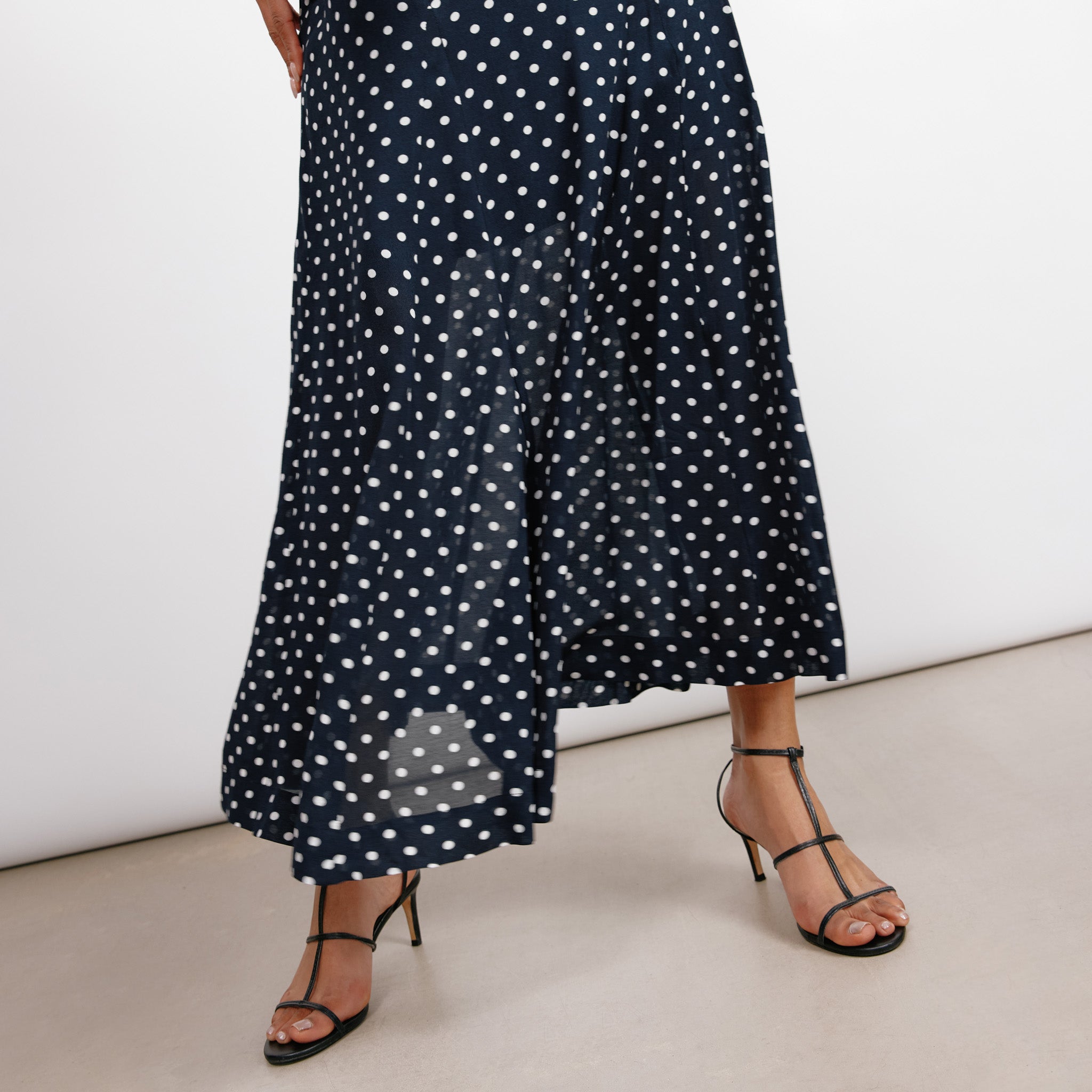 Navy and Cream Spot Maxi Dress