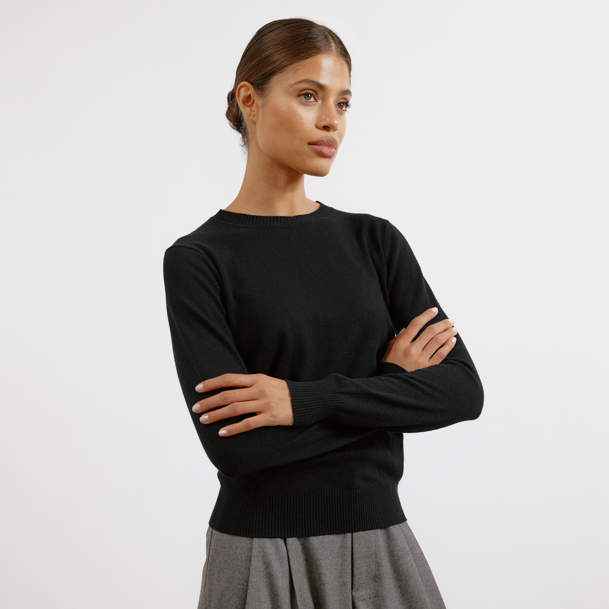 Black Cotton & Cashmere Blend Crew Neck