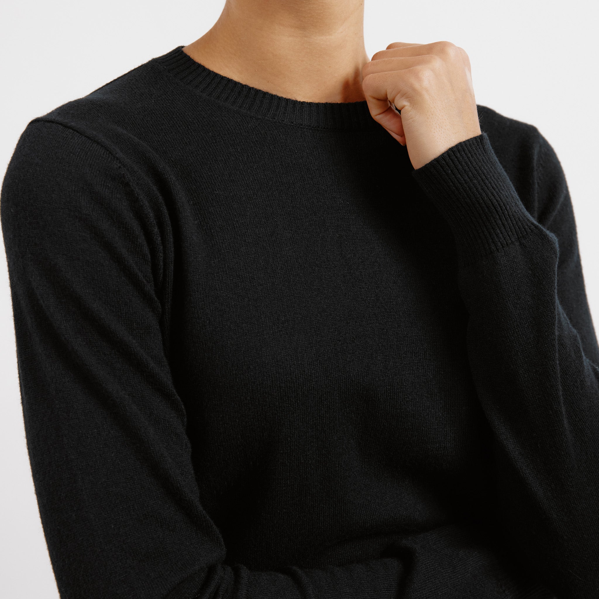 Black Cotton & Cashmere Blend Crew Neck