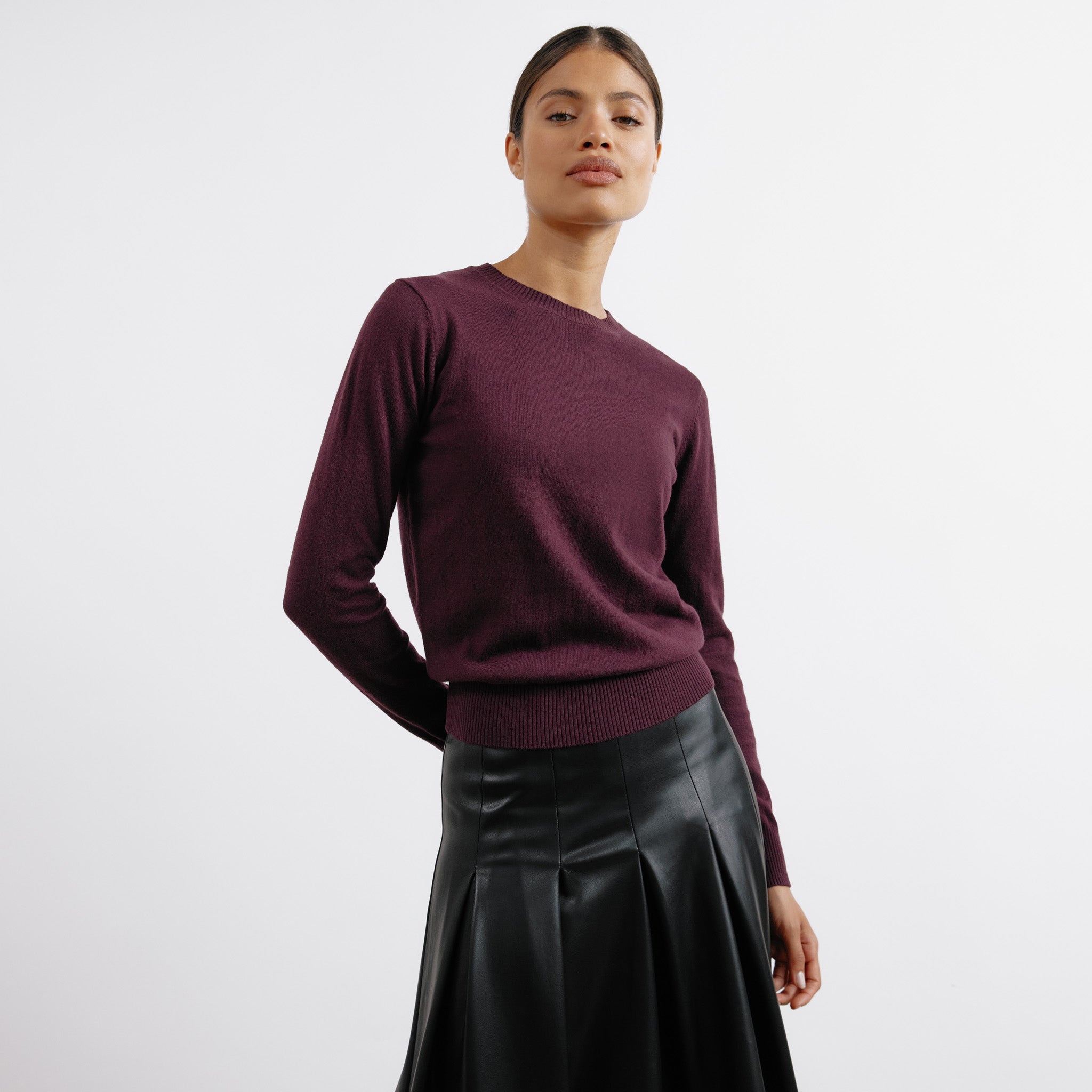 Burgundy Cotton & Cashmere Blend Crew Neck