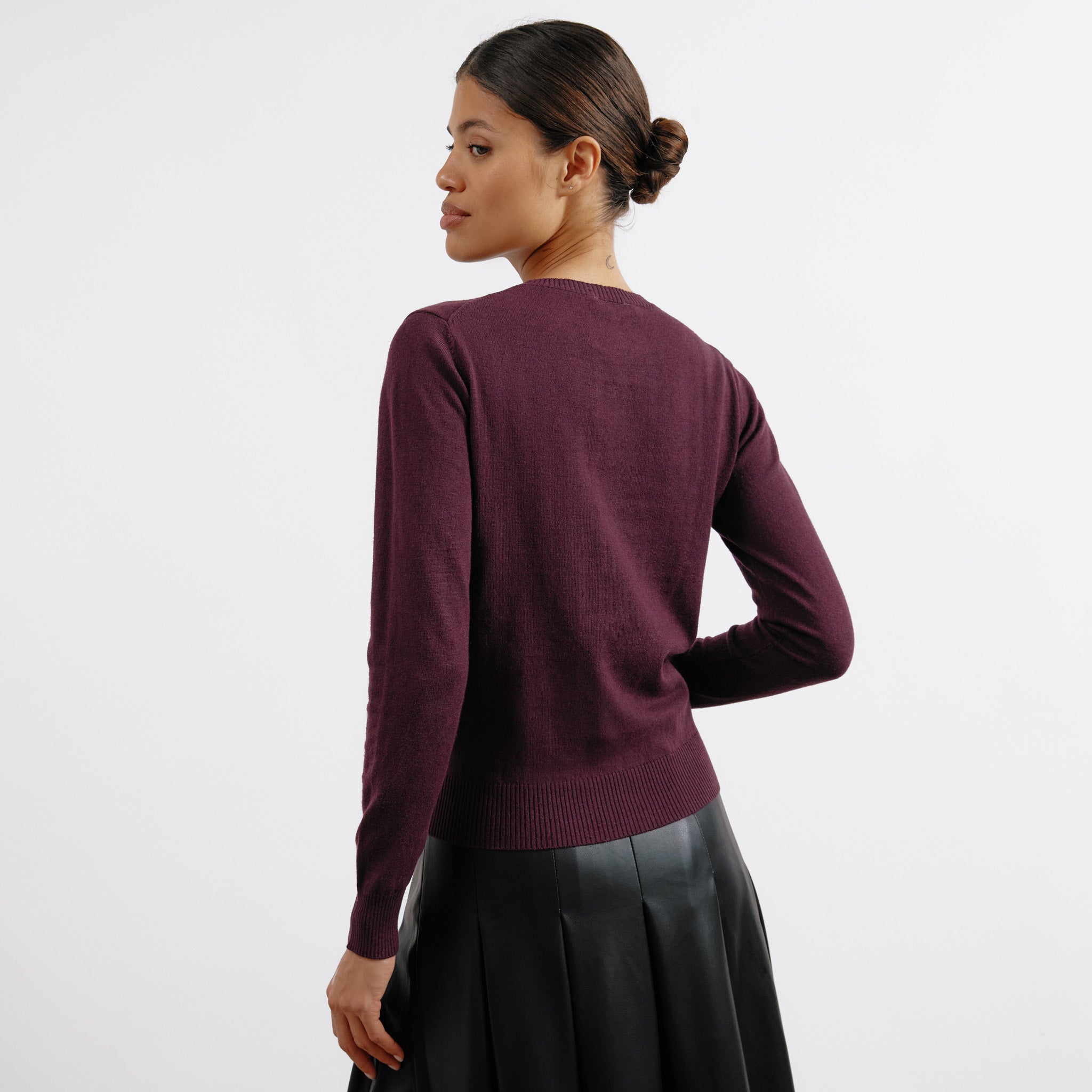 Burgundy Cotton & Cashmere Blend Crew Neck