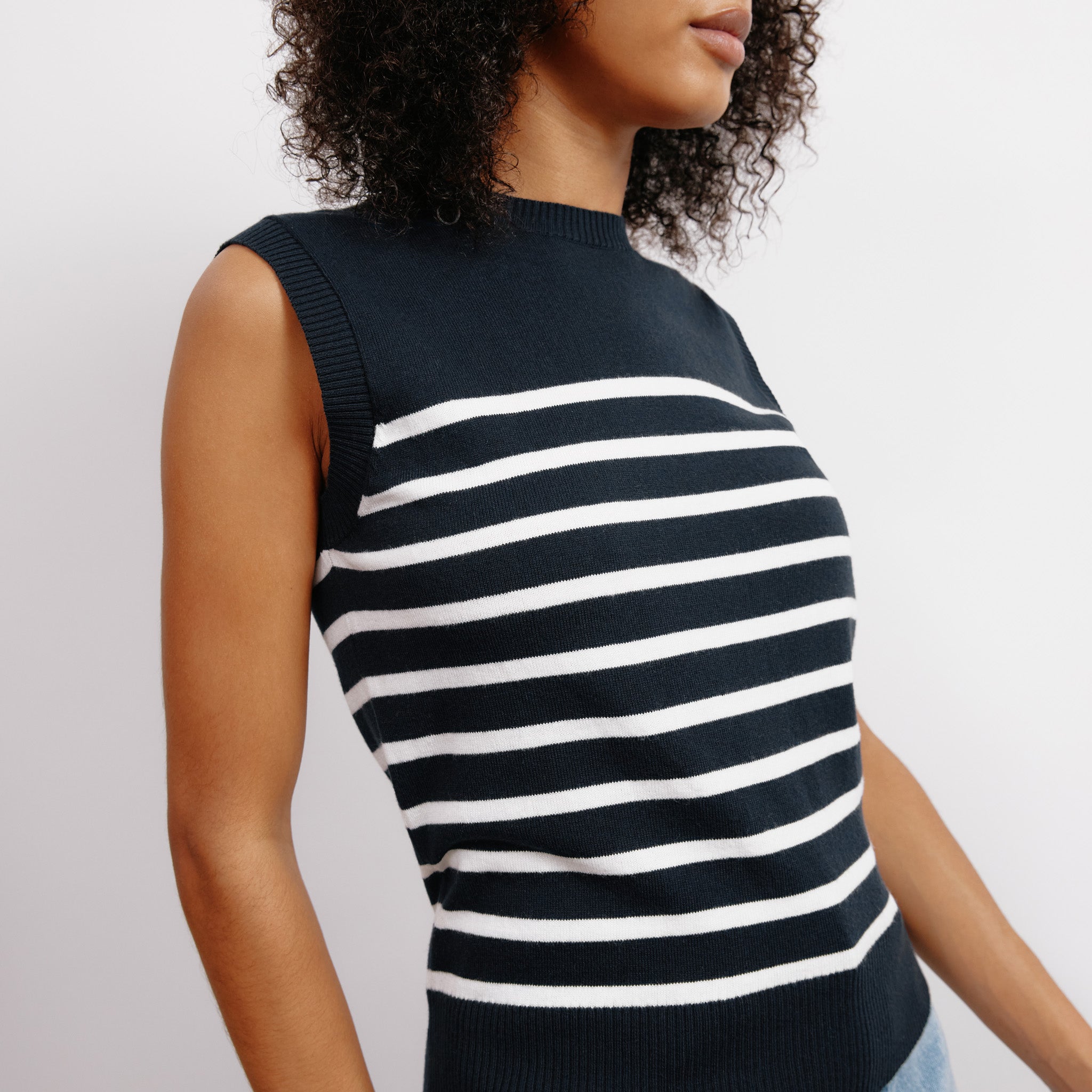 Navy and Cream Stripe Knitted Tank Top