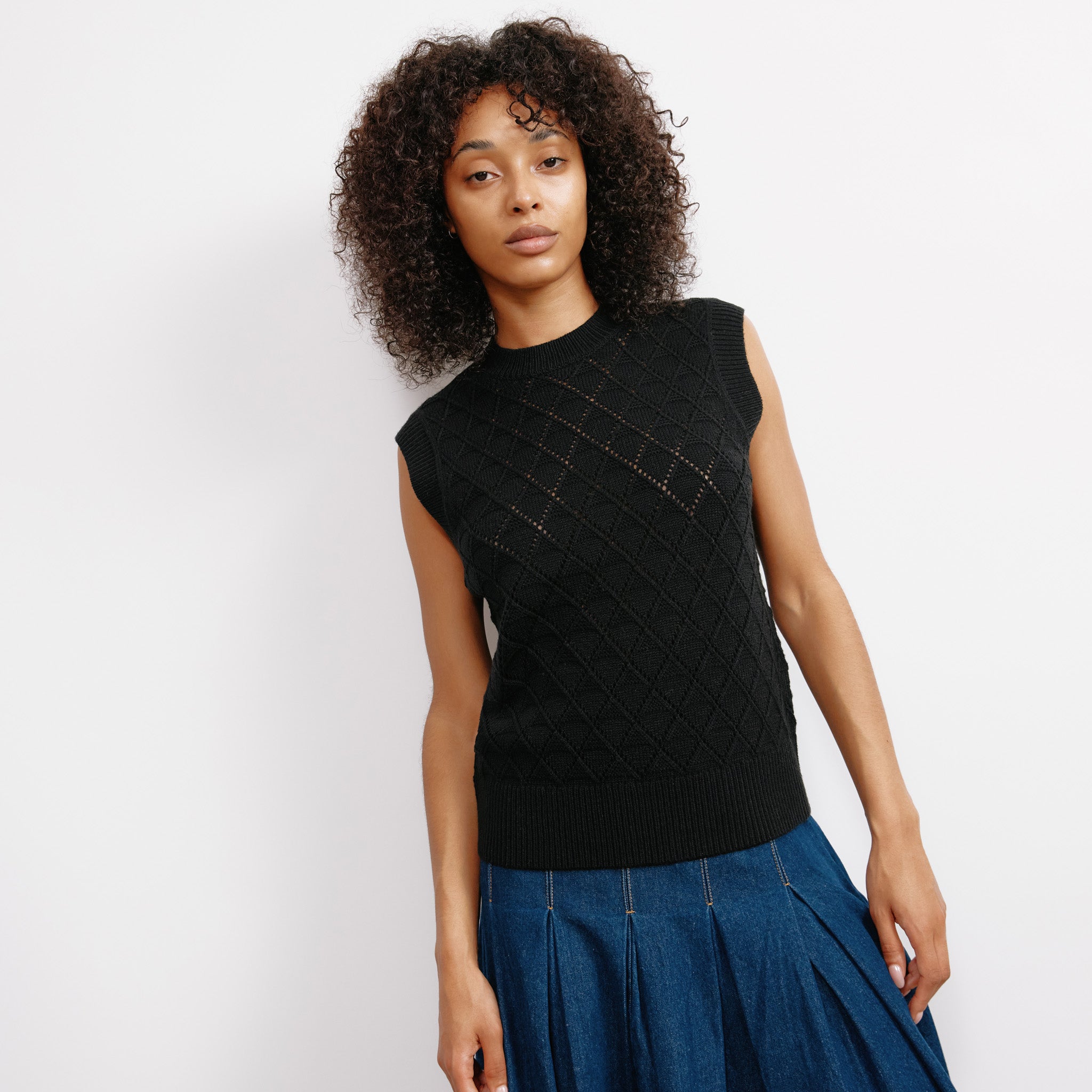 Black Pointelle Knit Tank