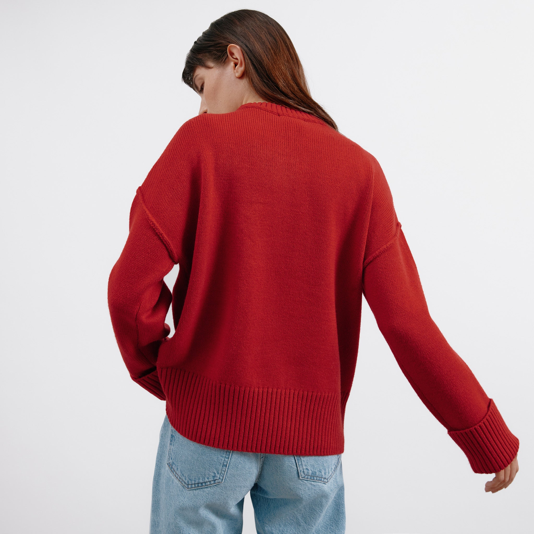 Red Relaxed Turn Up Cuff Jumper