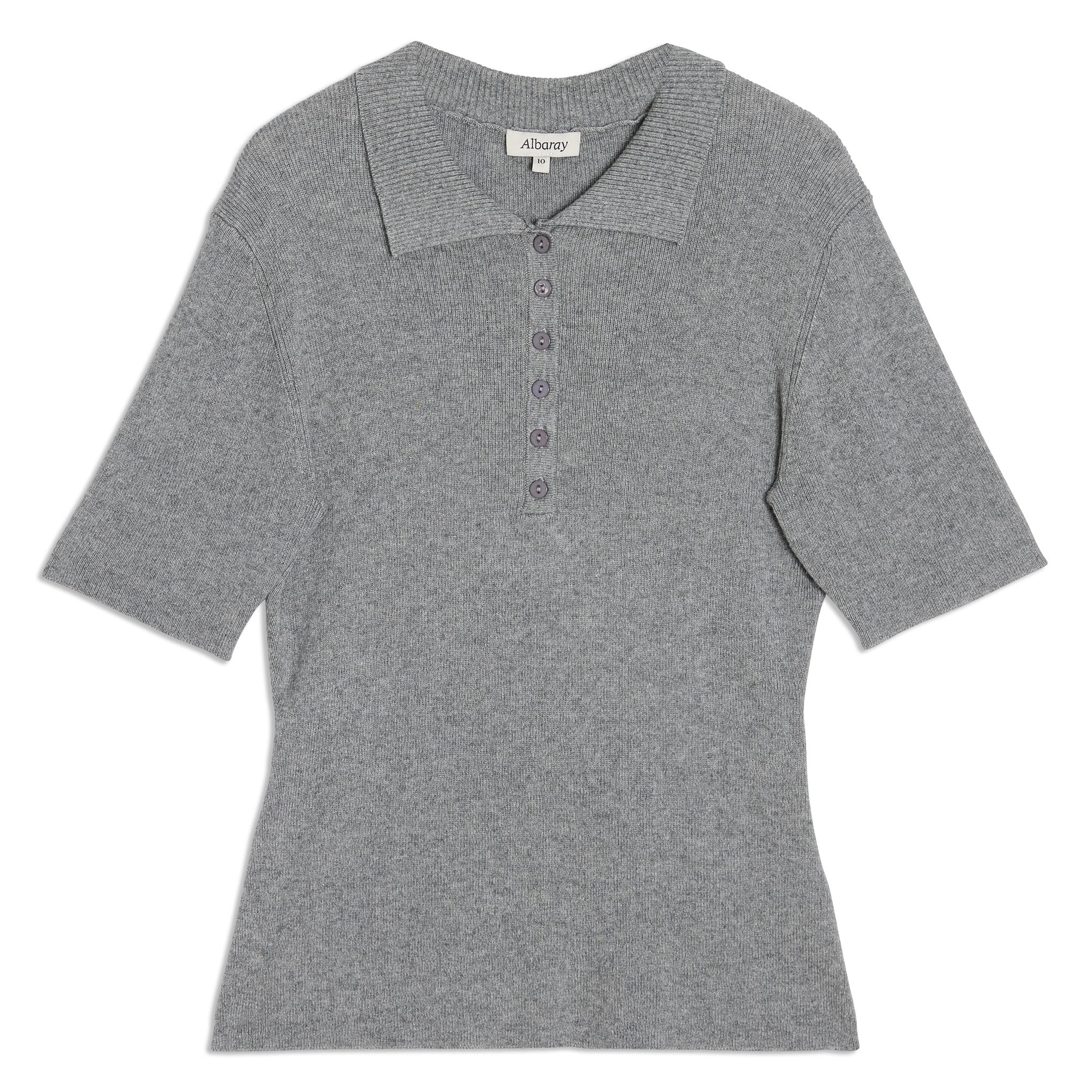 Grey Knitted Polo Top