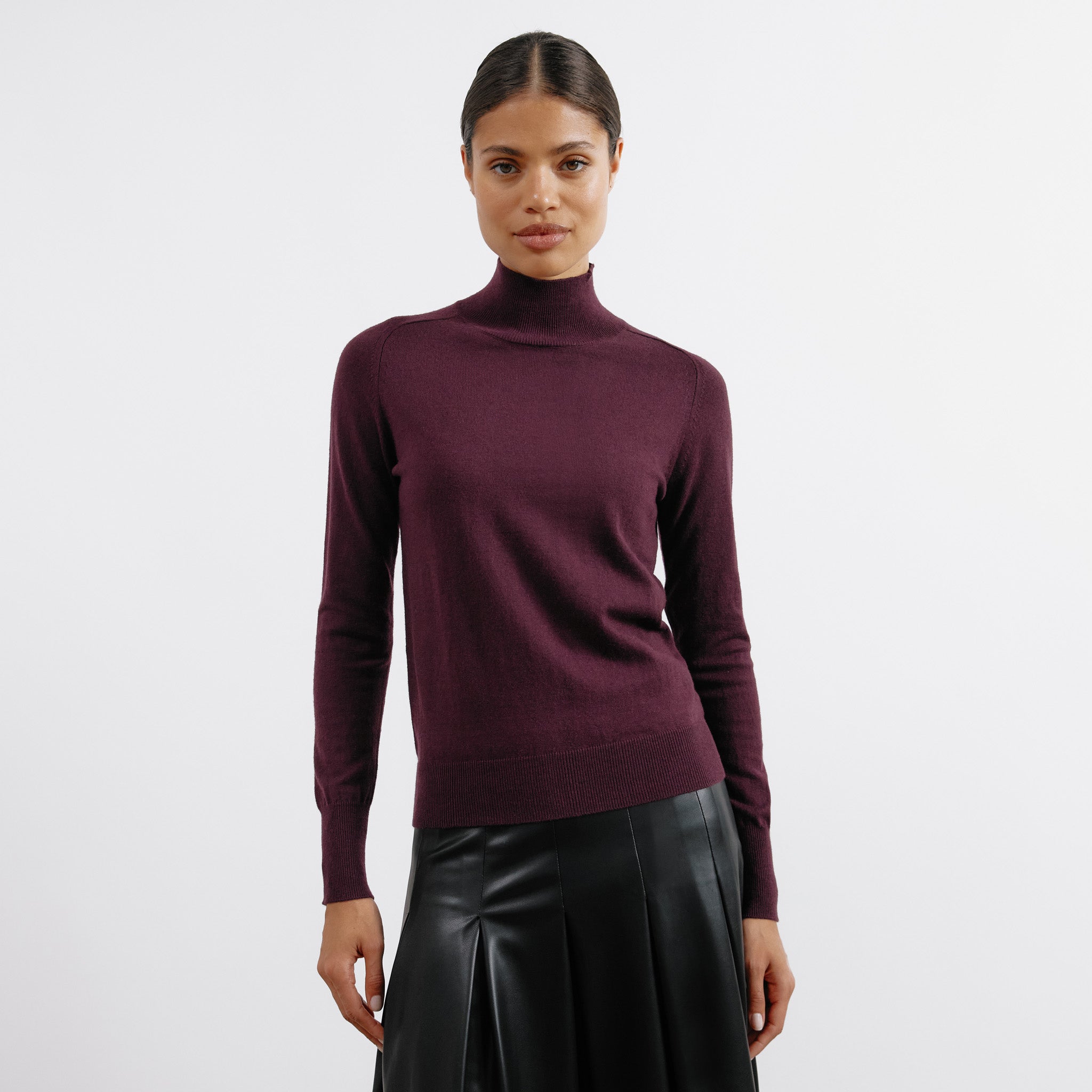 Burgundy Cotton & Cashmere Blend Turtle Neck Jumper