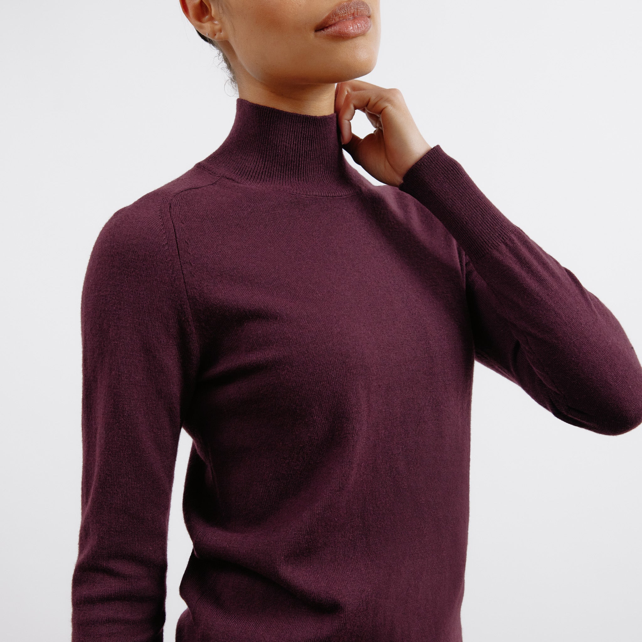 Burgundy Cotton & Cashmere Blend Turtle Neck Jumper