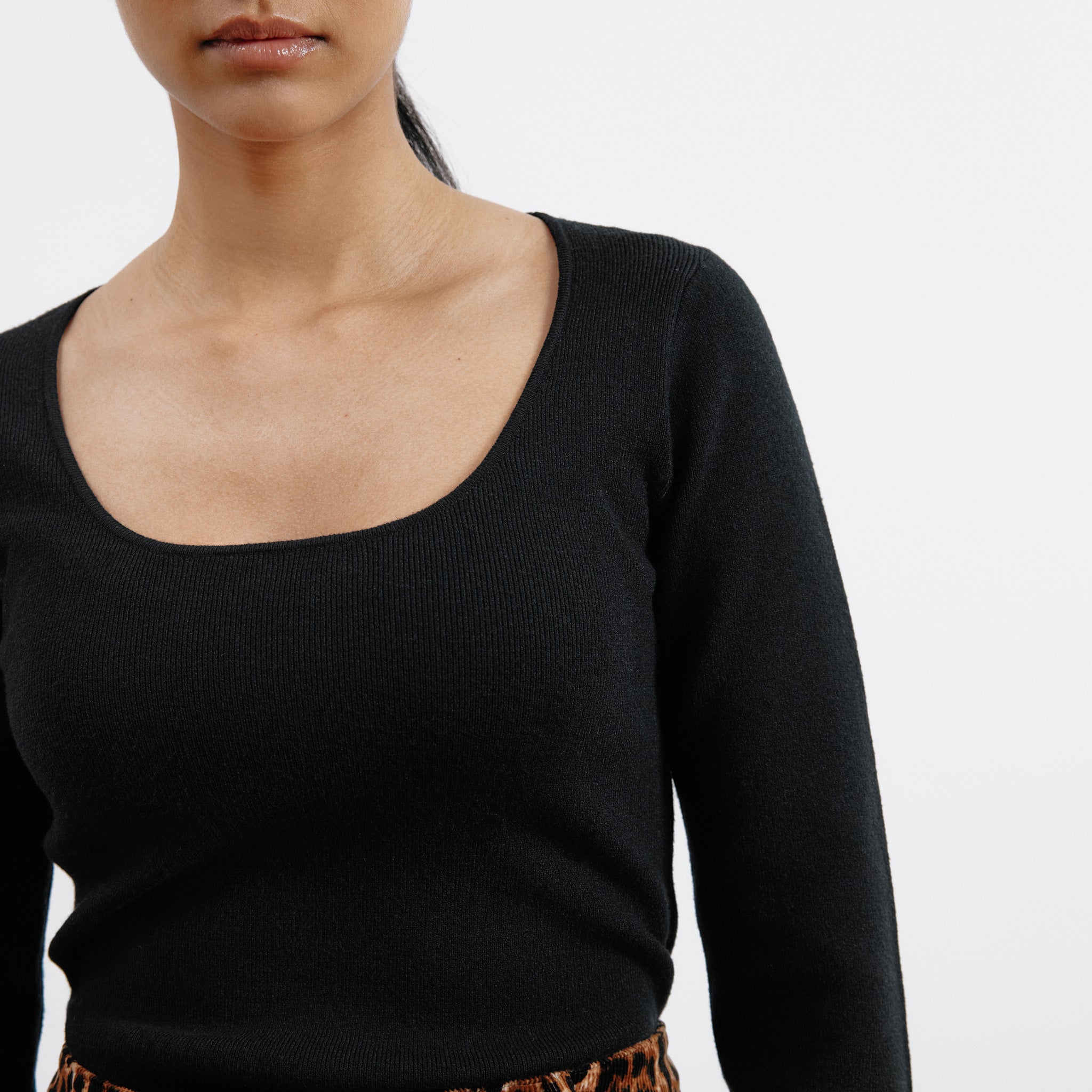 Black Scoop Neck Knit Top