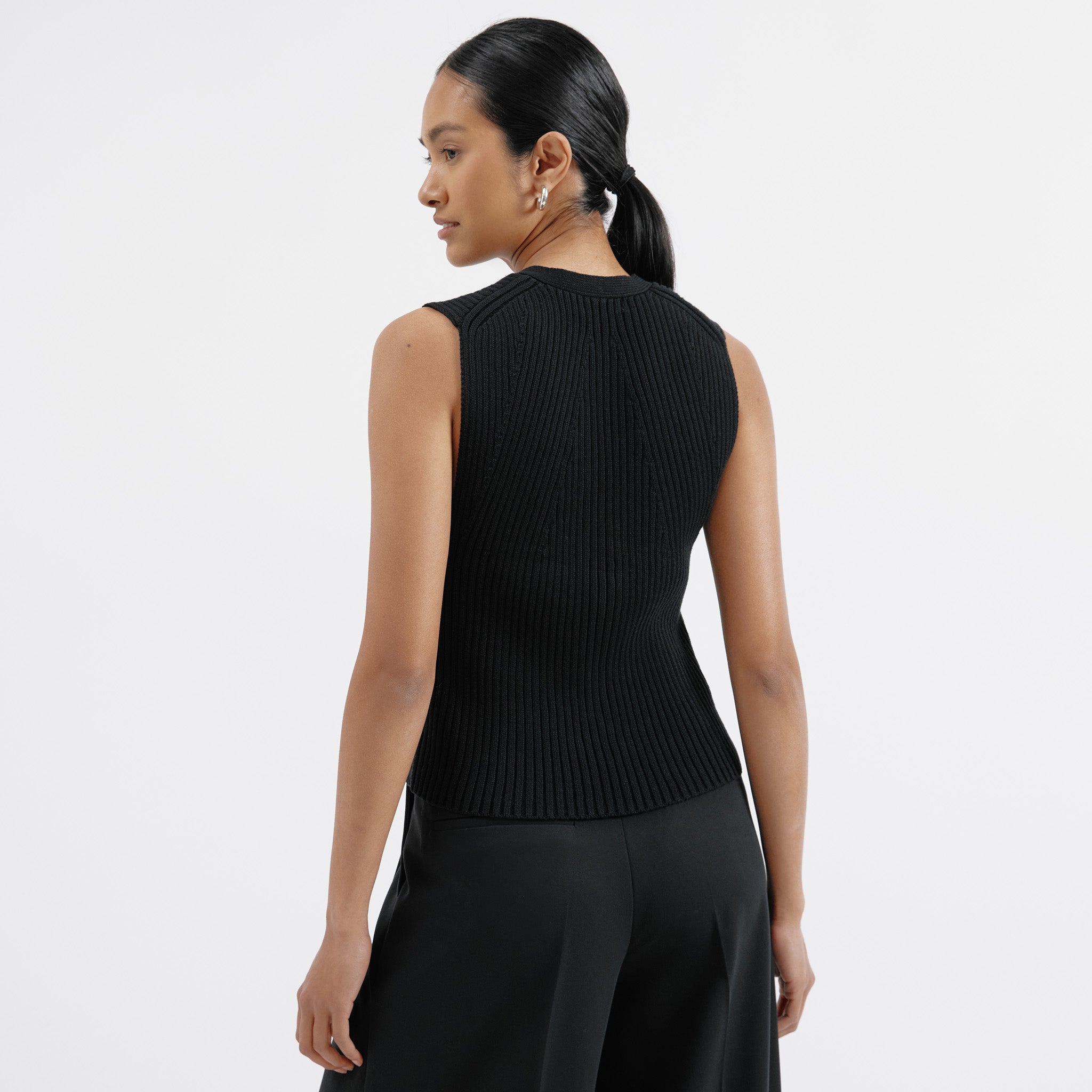 Black Knitted Rib Waistcoat