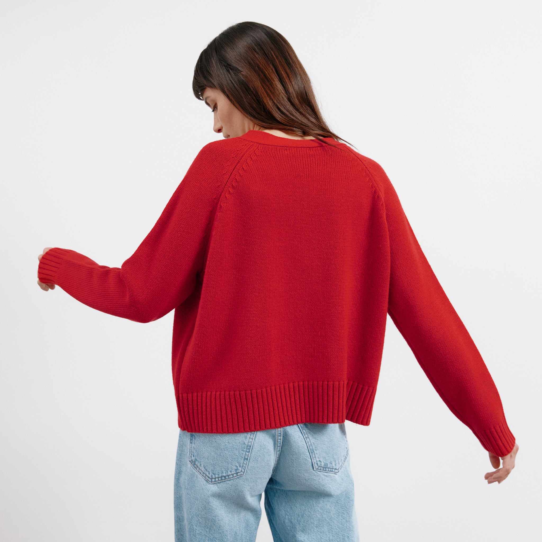 Red Relaxed V Neck Cardigan