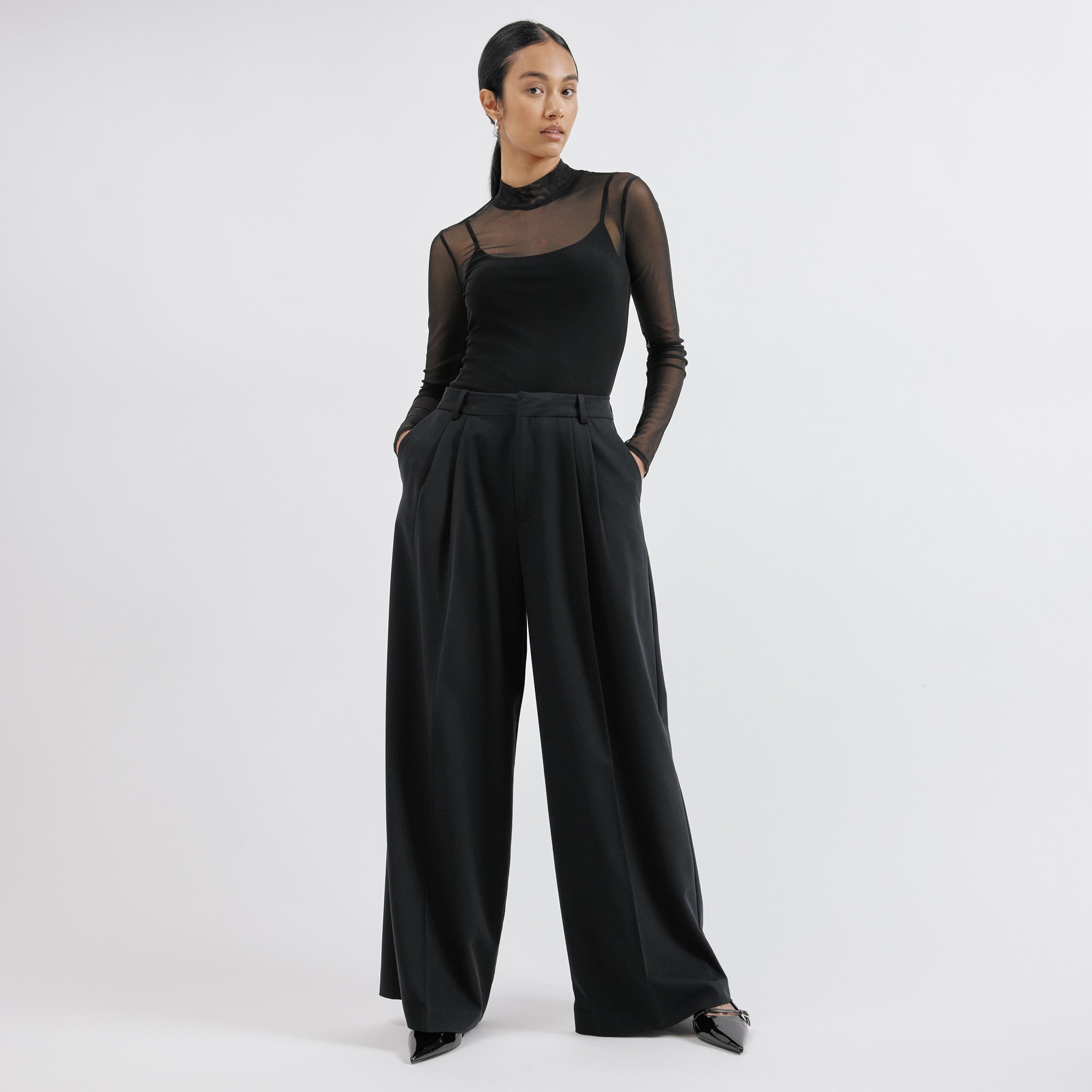 Black Tailored Pleat Trousers