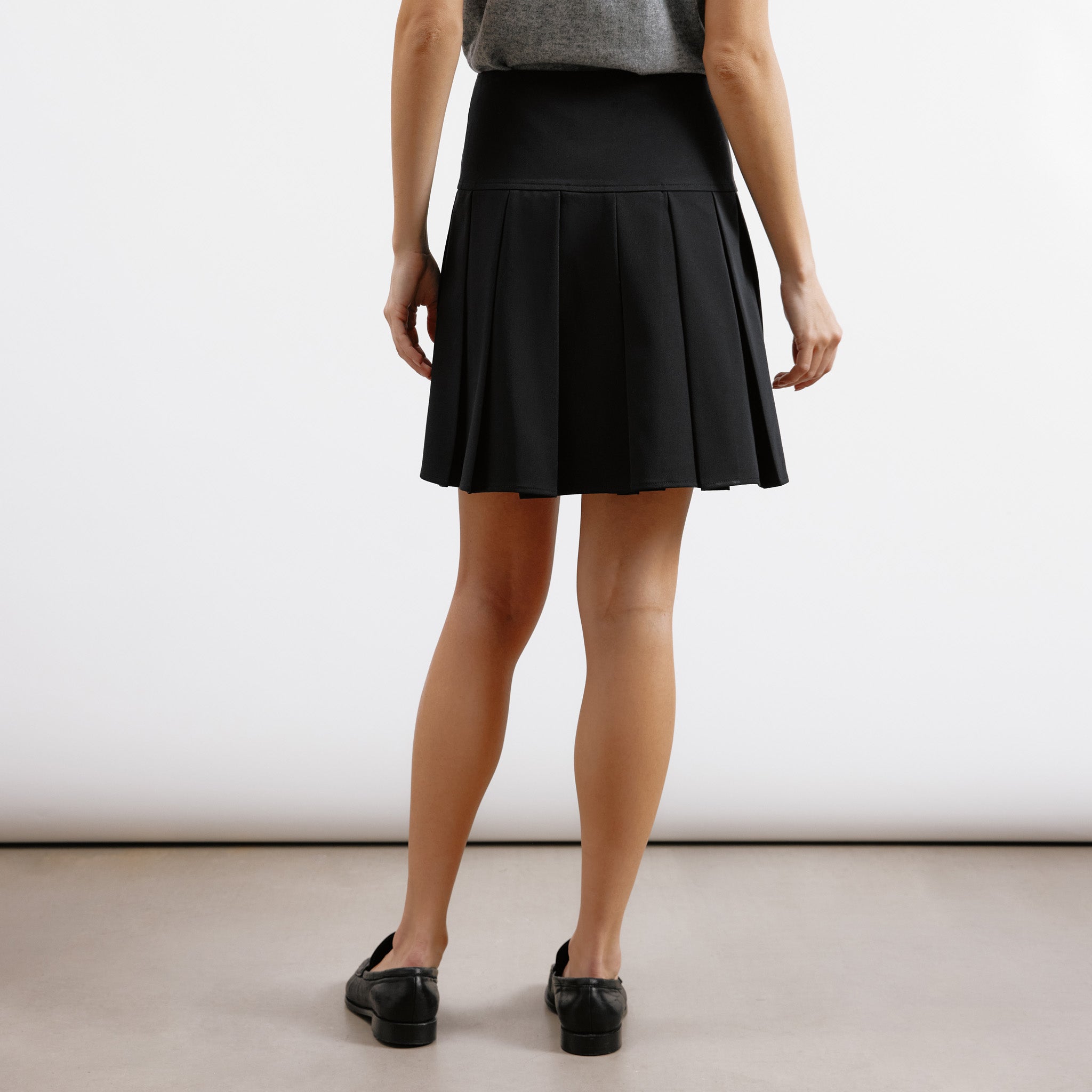 Black Tailored Pleat Mini Skirt