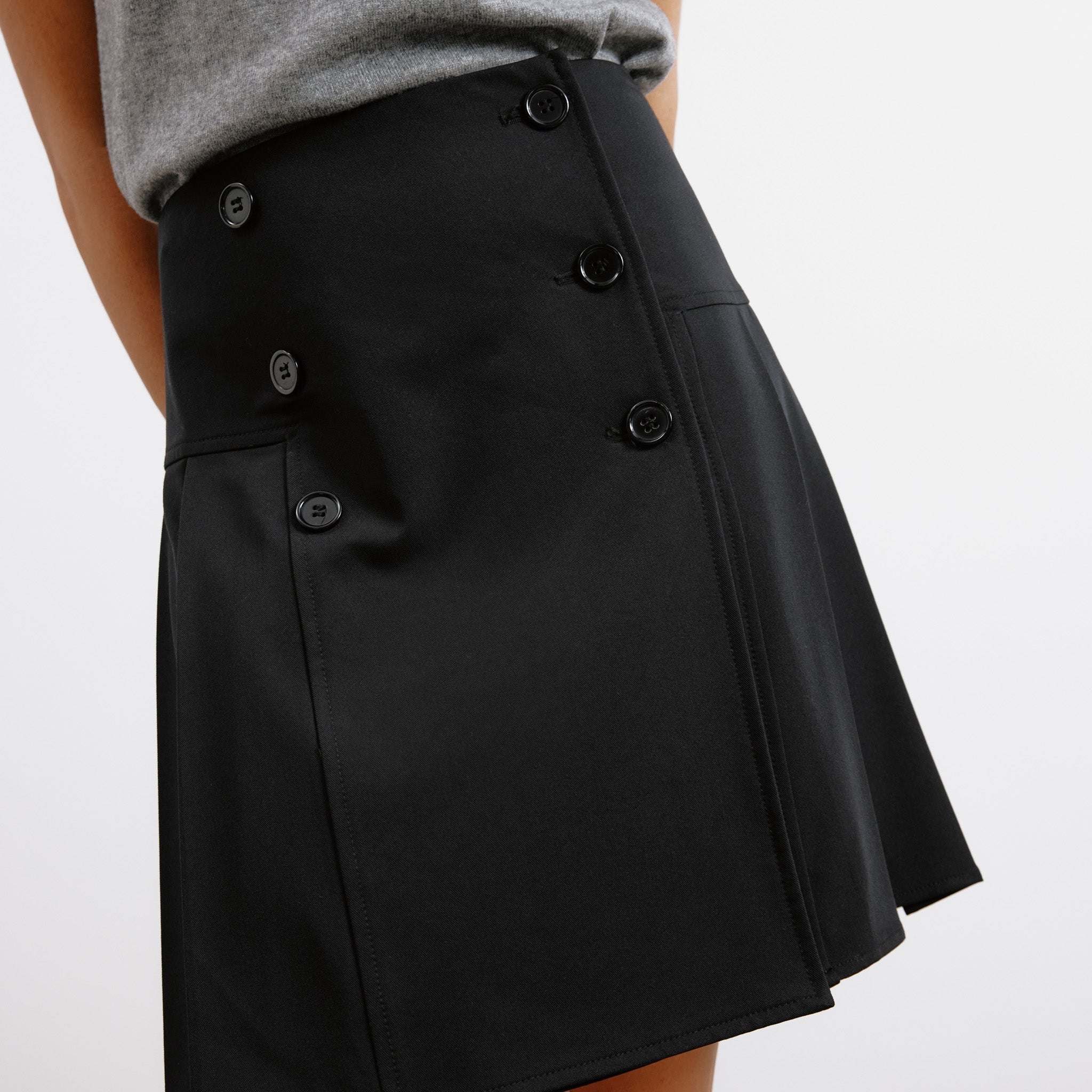 Black Tailored Pleat Mini Skirt