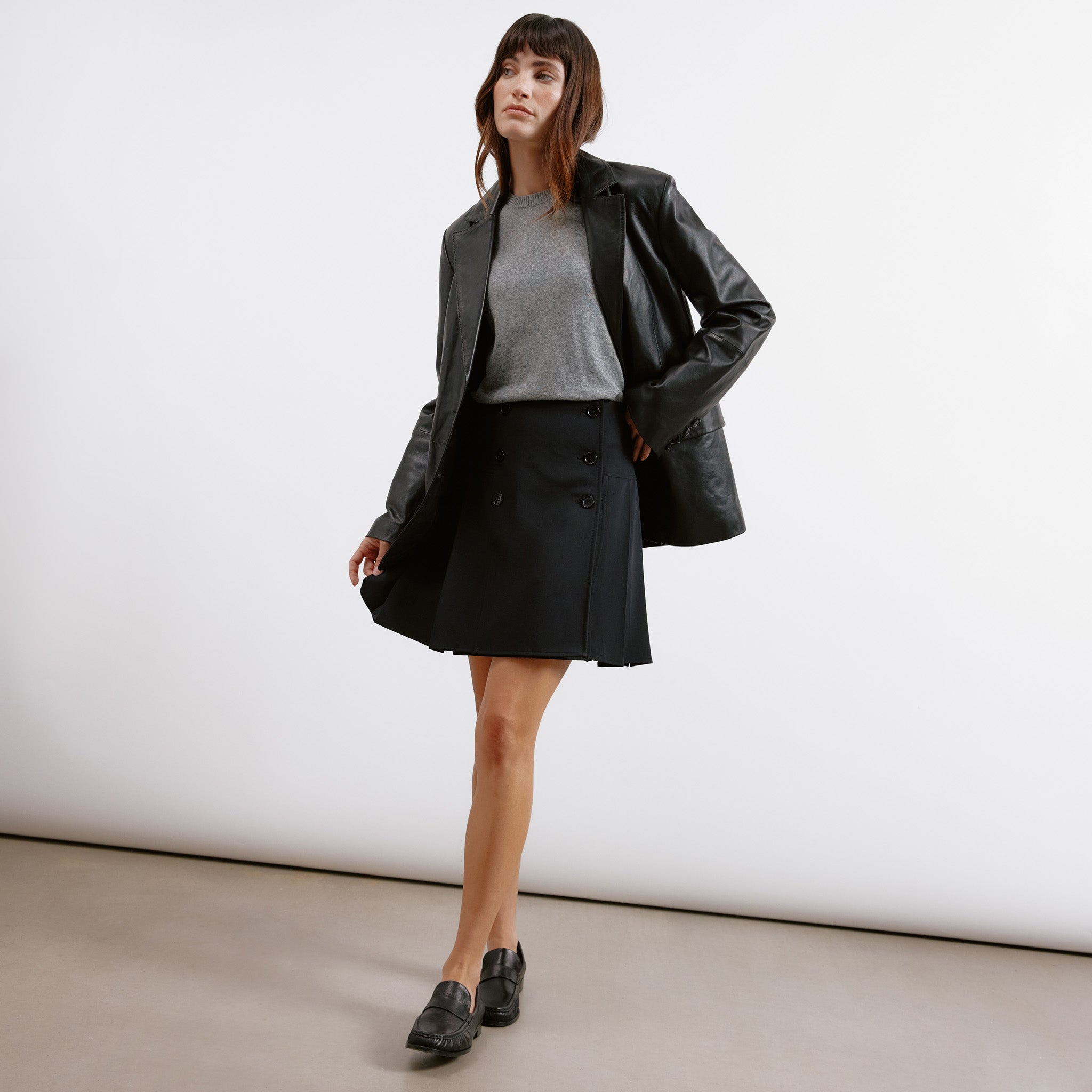 Black Tailored Pleat Mini Skirt