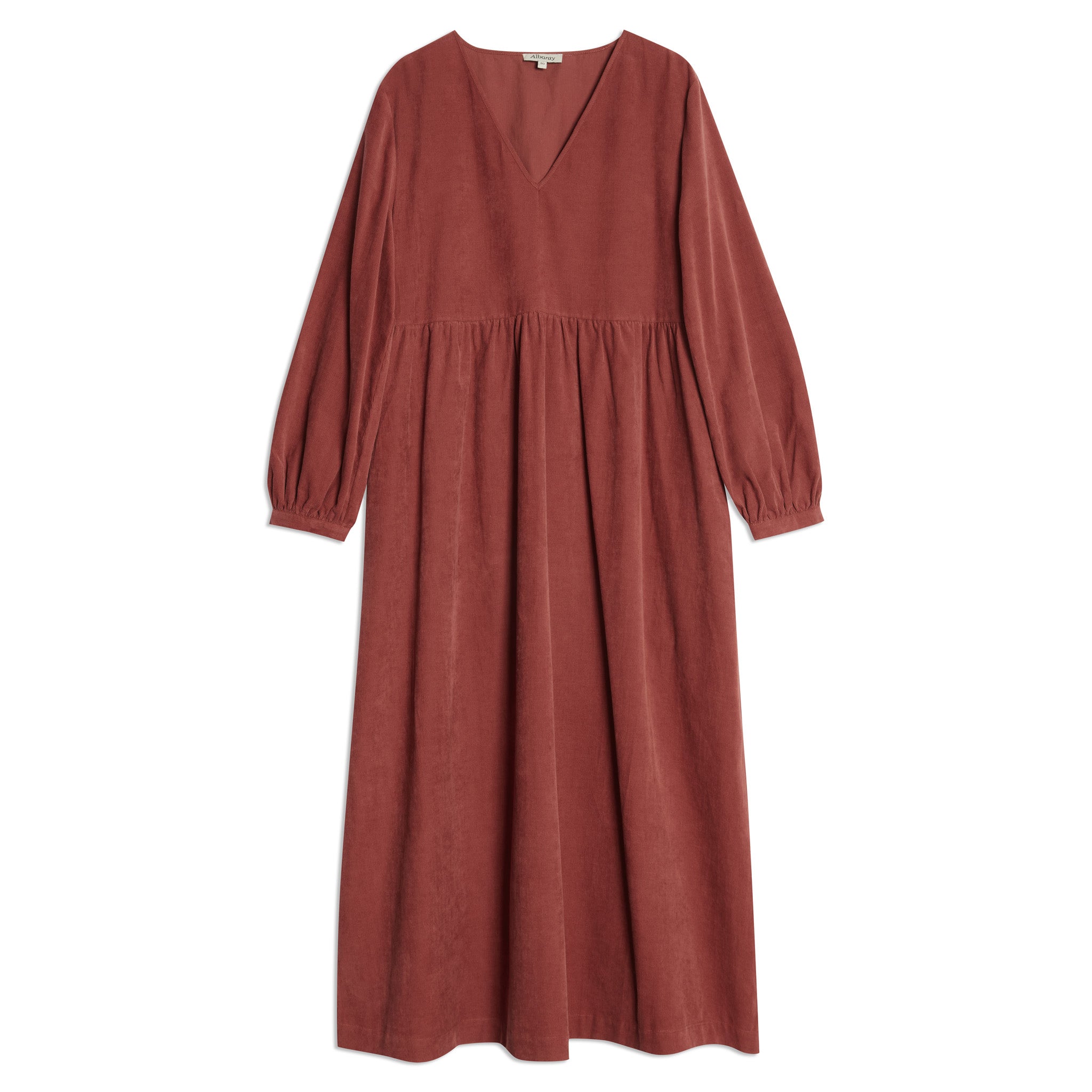 Cord V Neck Gathered Midi Dress