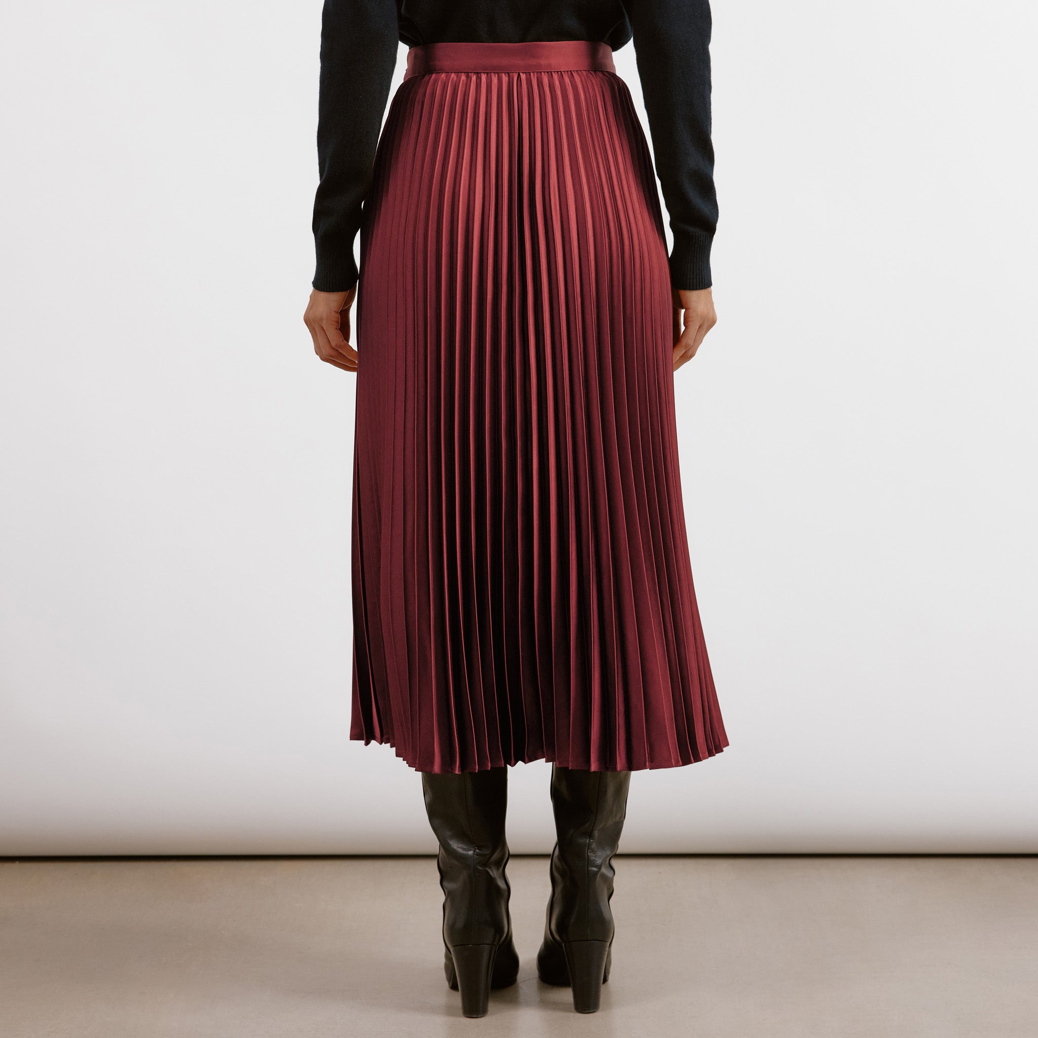 Satin Pleat Midi Skirt