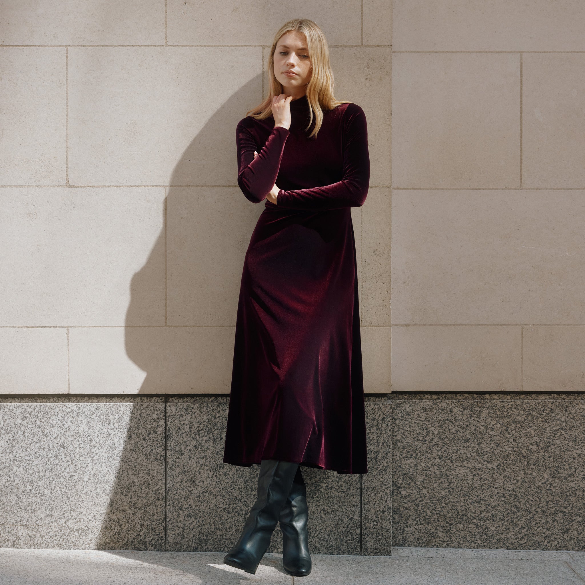 Velvet Funnel Neck Dress