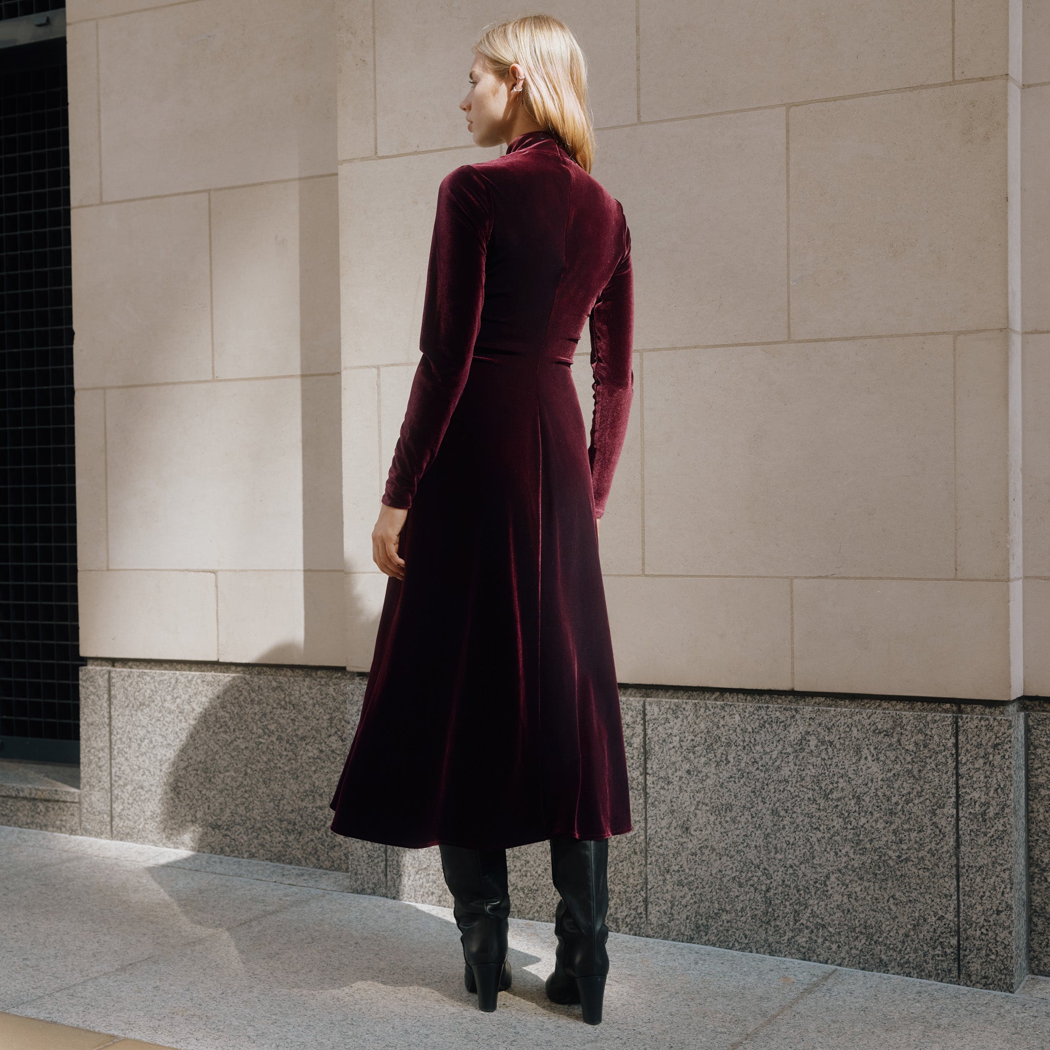 Velvet Funnel Neck Dress