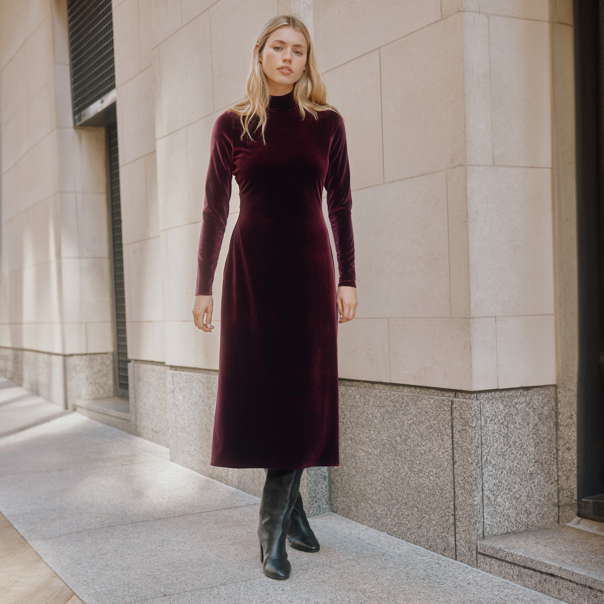 Velvet Funnel Neck Dress