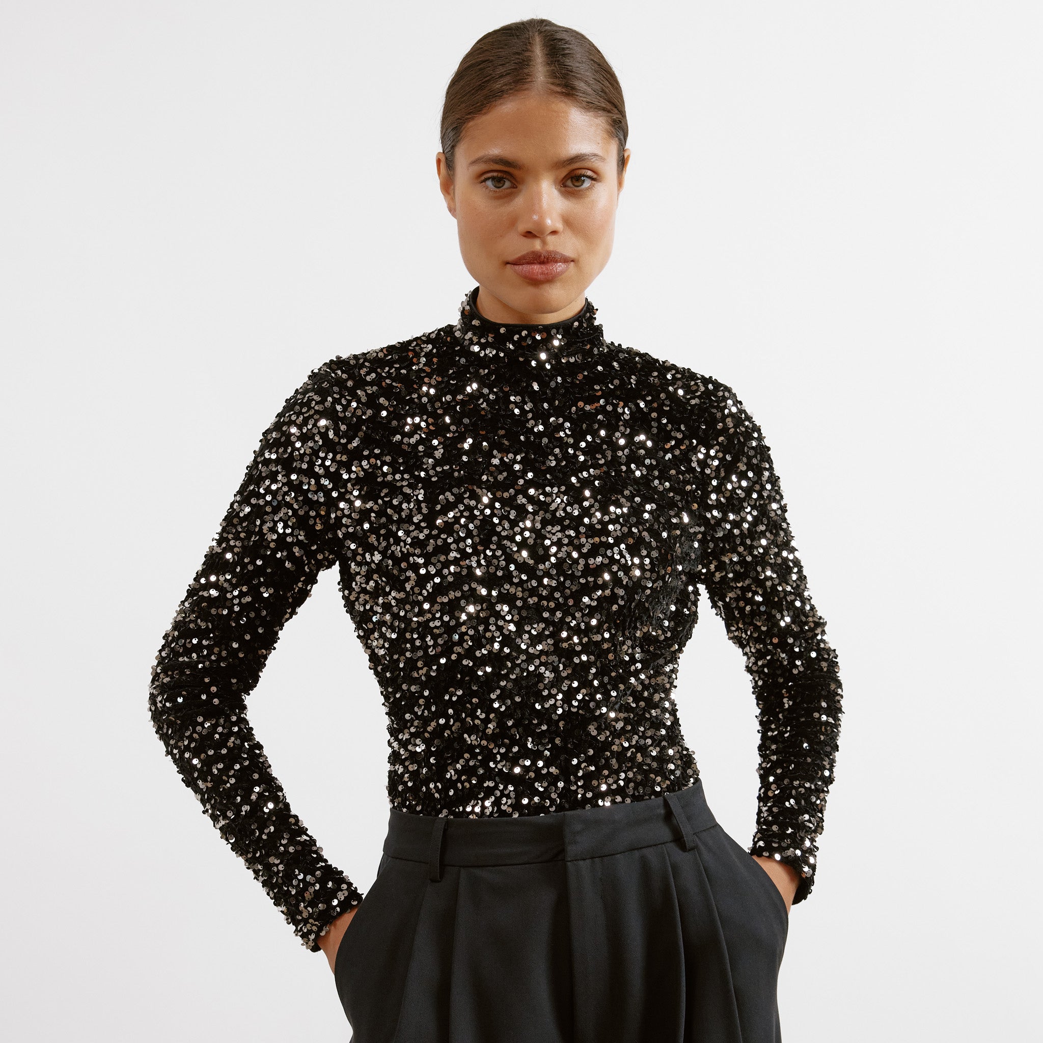 Velvet Sequin Turtle Neck Top