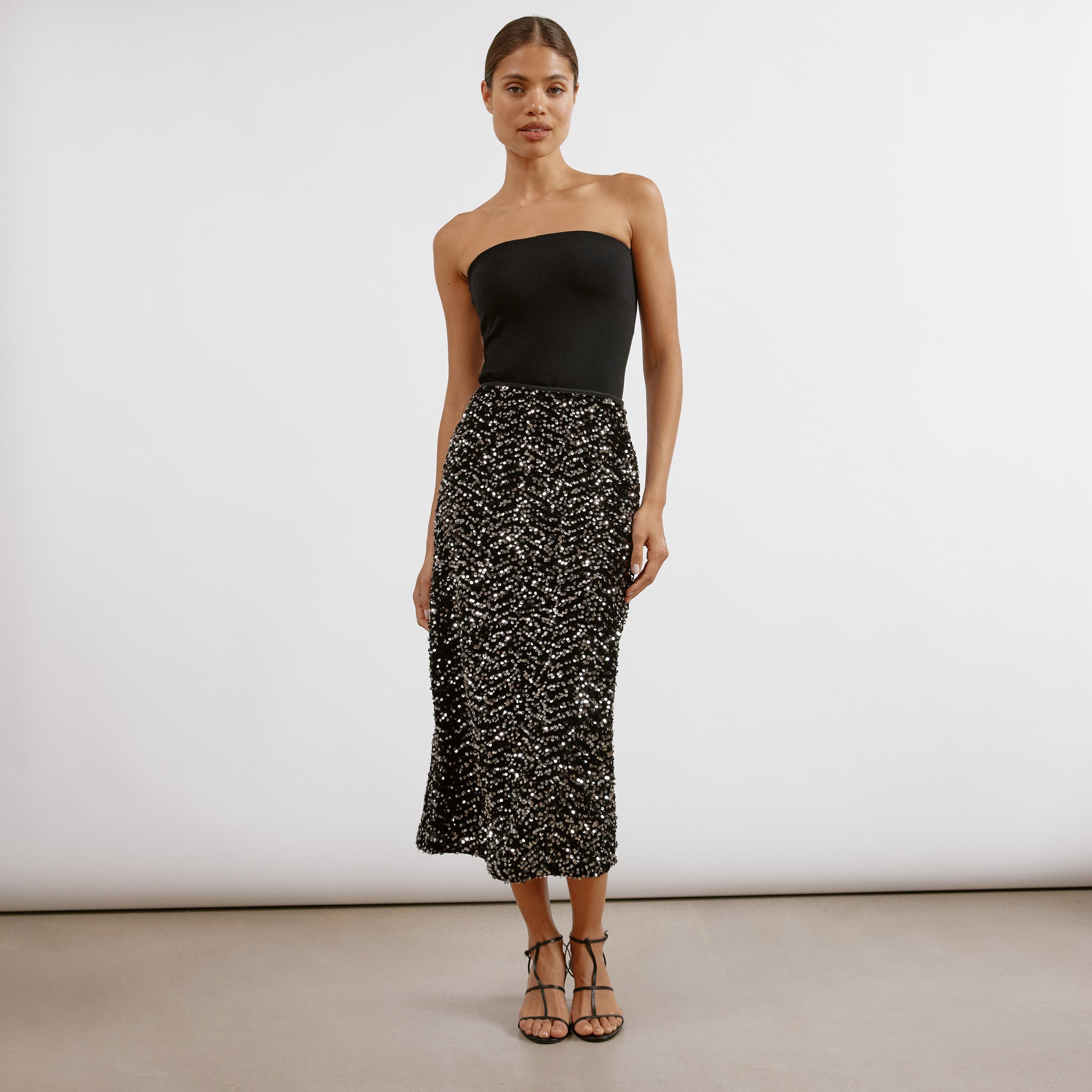 Velvet Sequin Midi Skirt