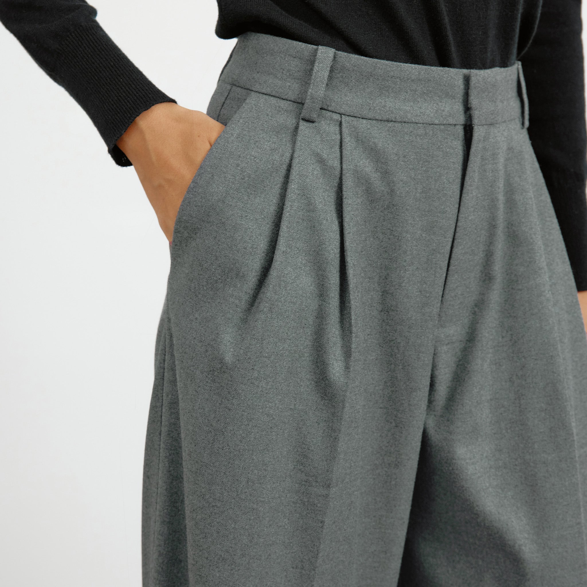 Grey Flannel Pleat Front Trouser