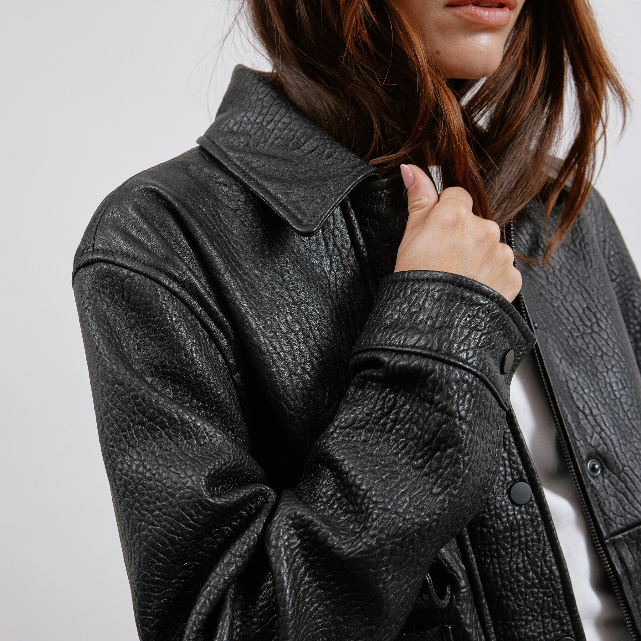 Detachable Collar Leather Jacket