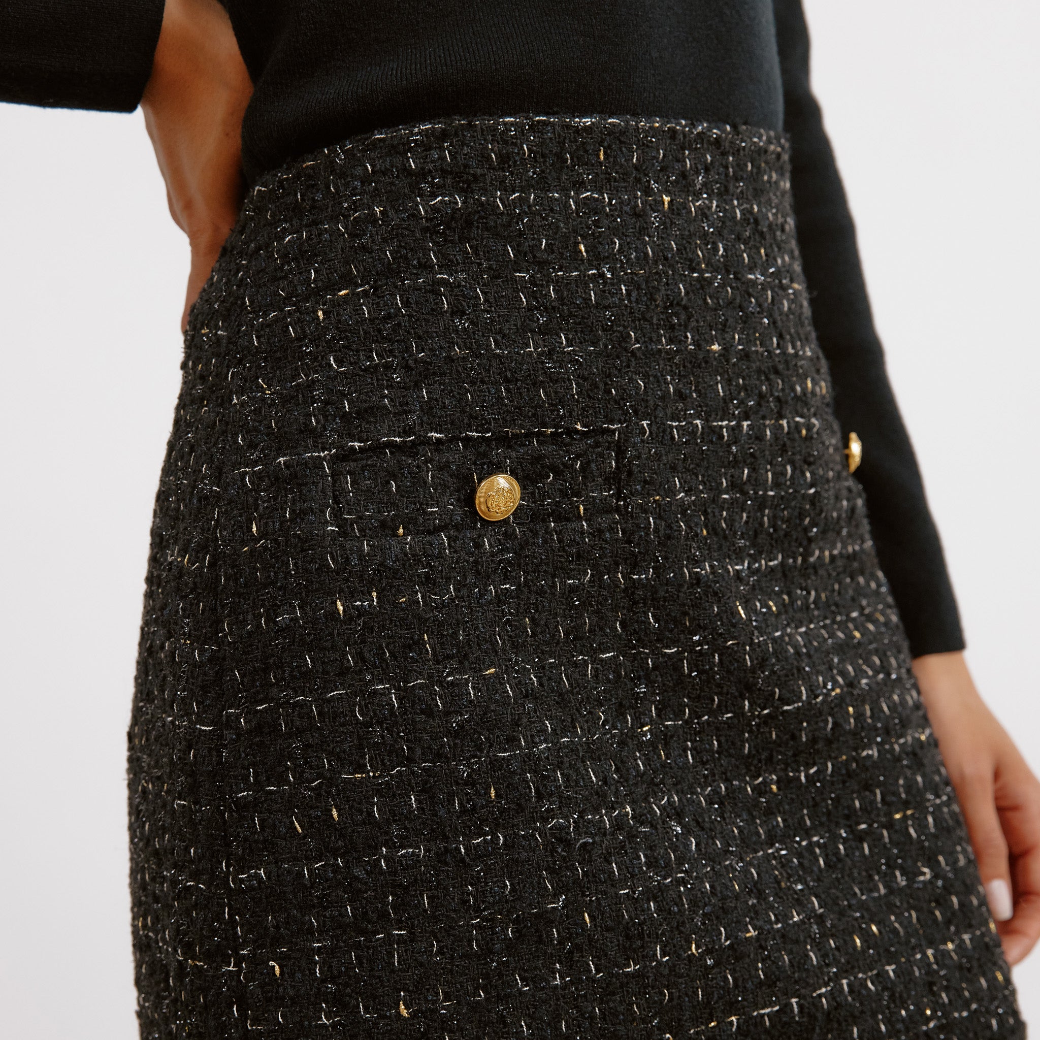 Black and Gold Tweed Short Skirt