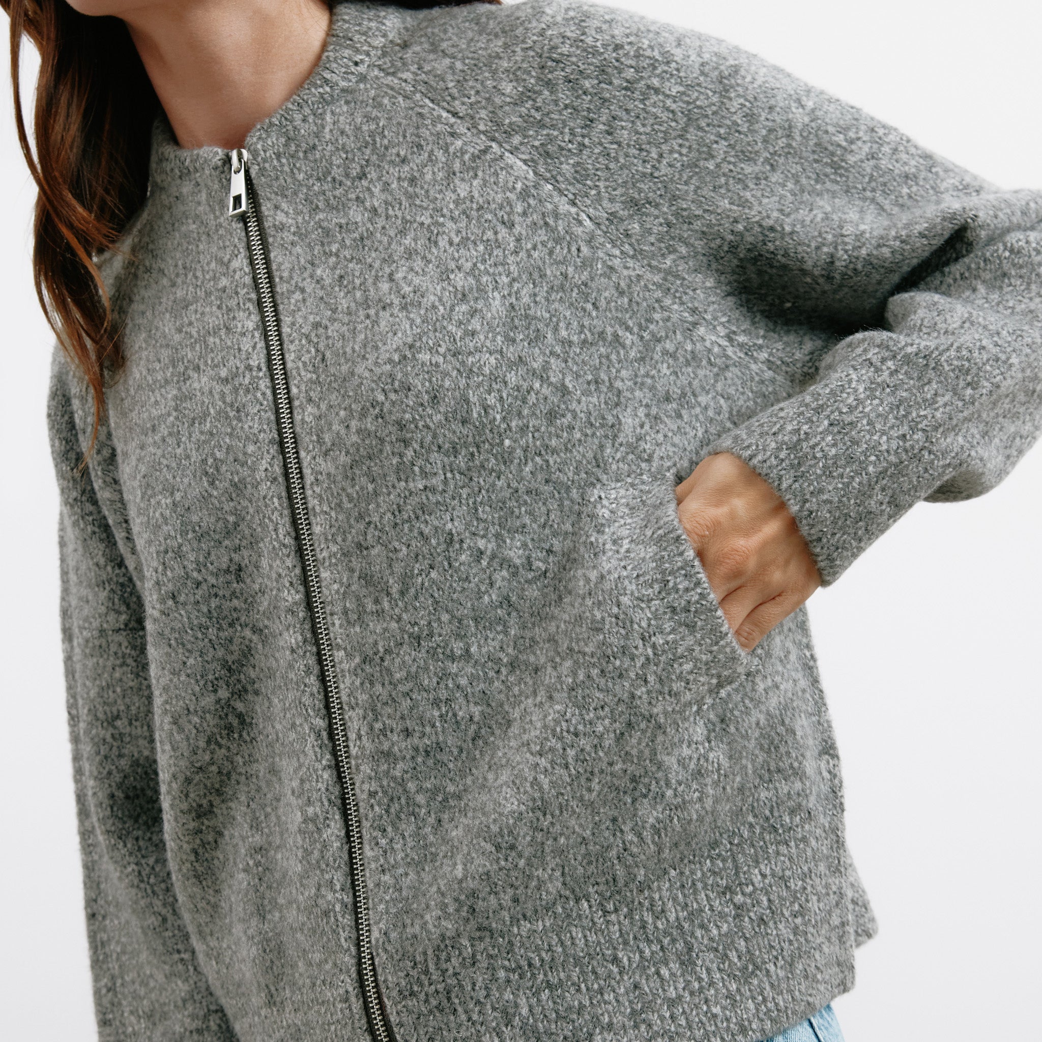 Grey Knitted Bomber