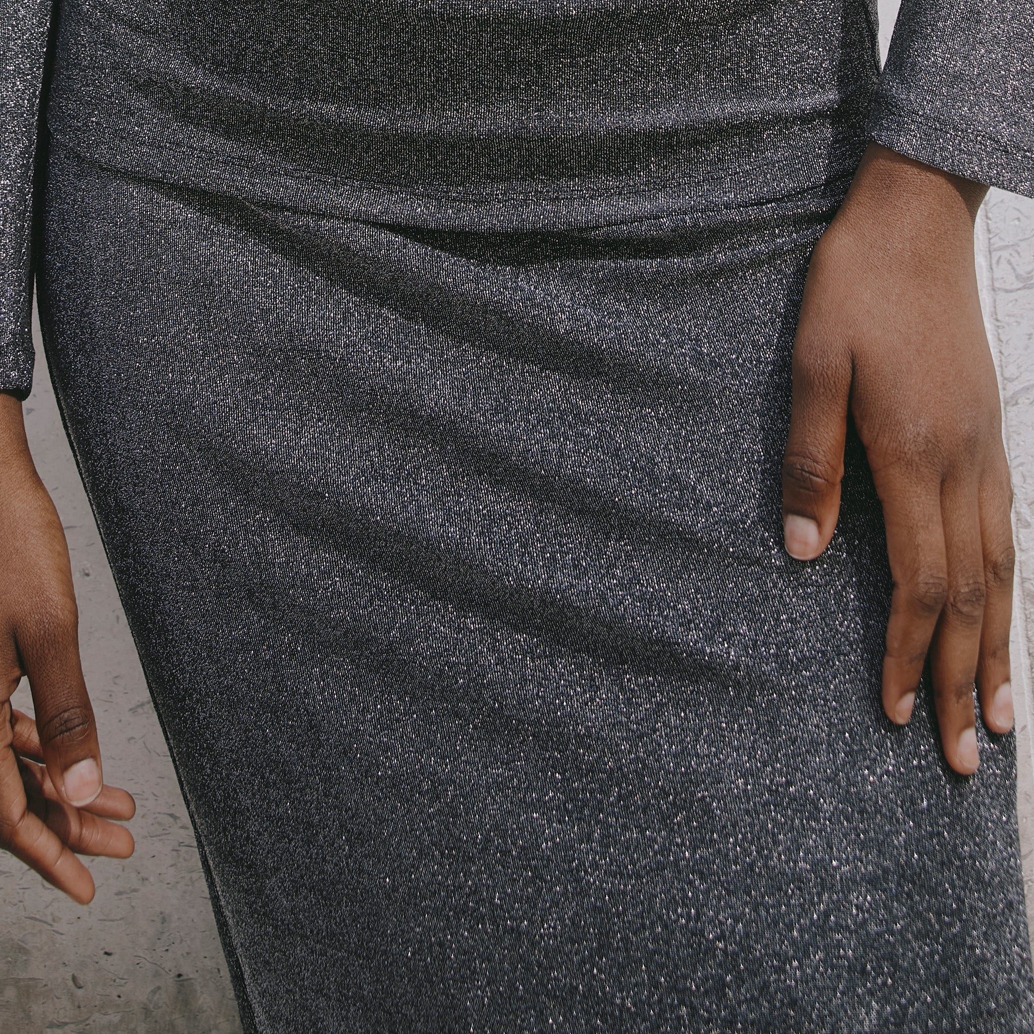 Silver Glitter Column Skirt