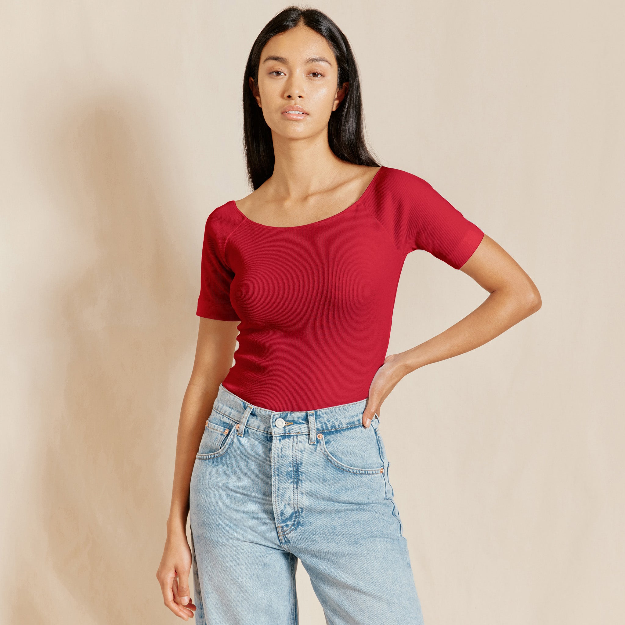 Red Bardot Top