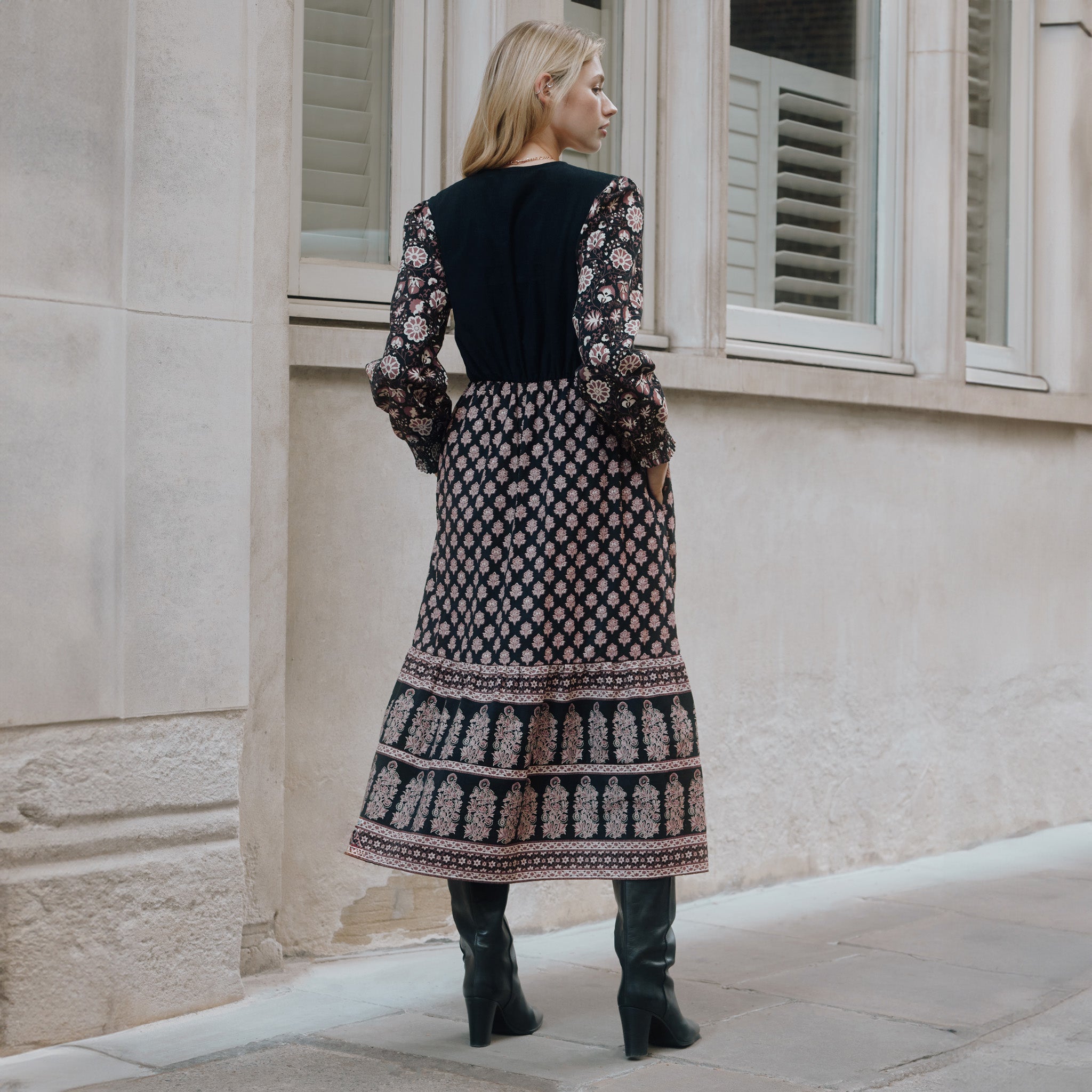 Burgundy Woodblock Midi Dress