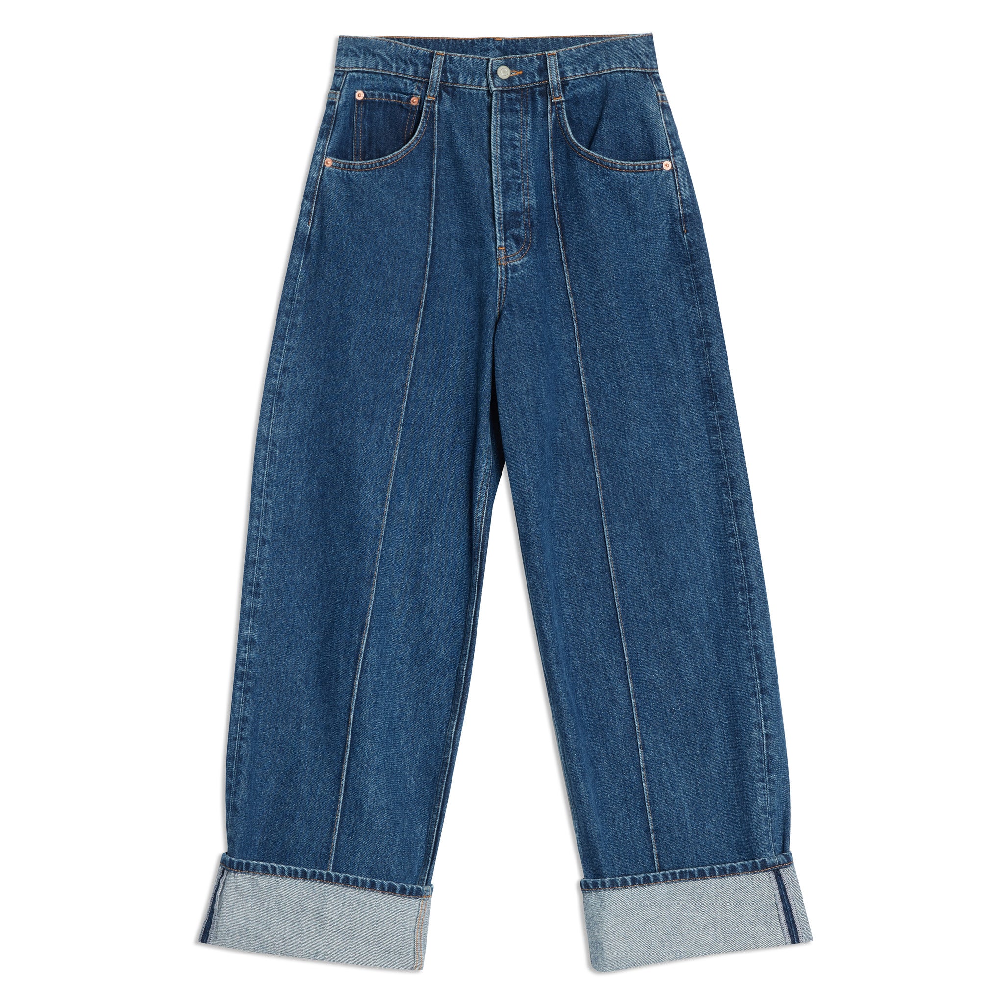 Relaxed Pintuck Jean Mid Wash