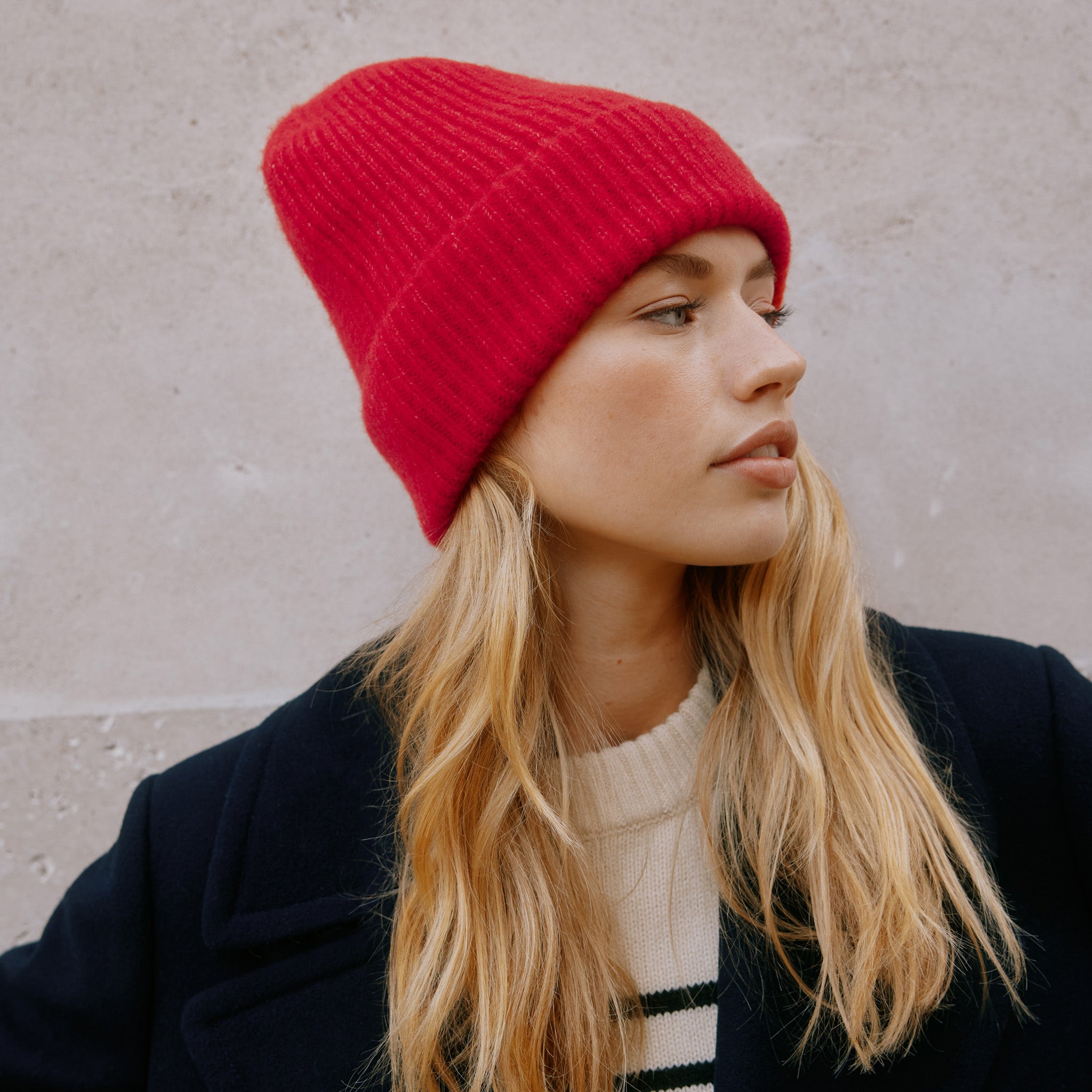 Wool Blend Red Knitted Hat