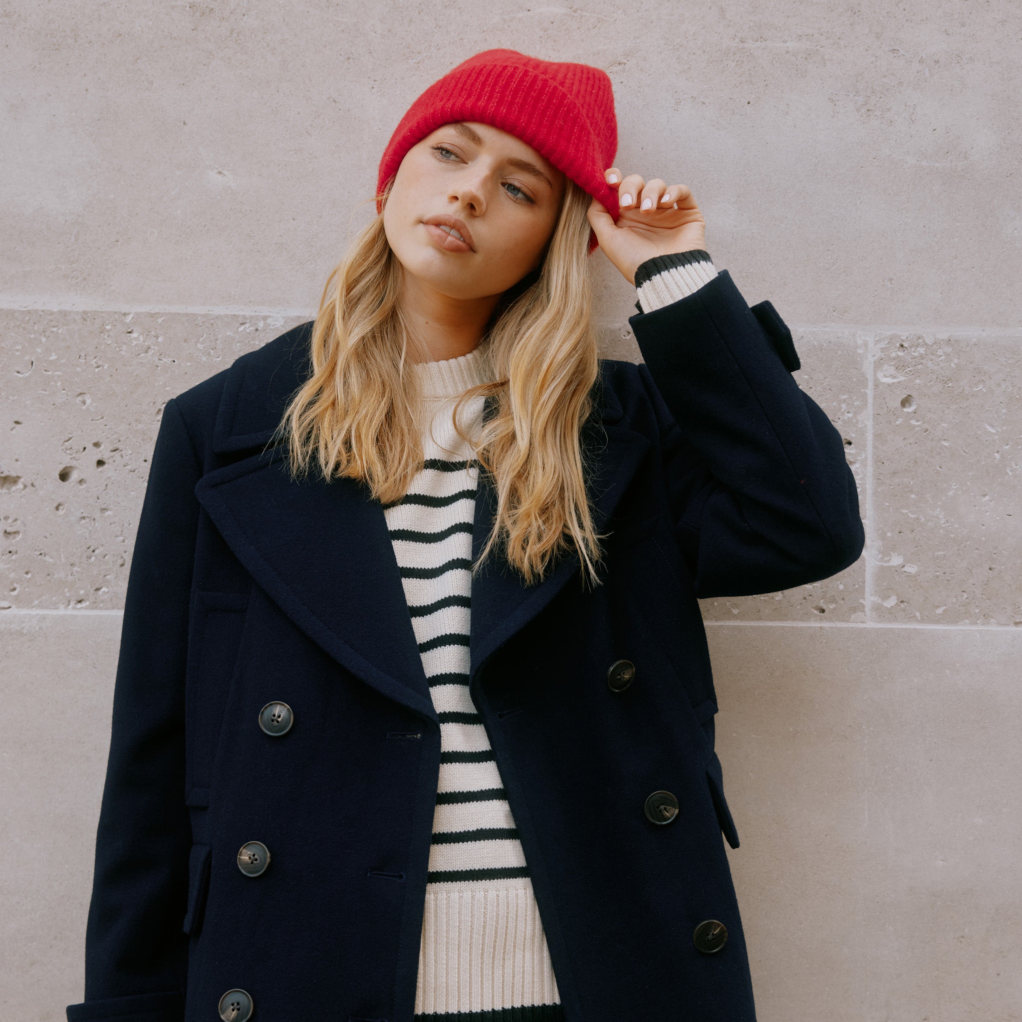 Wool Blend Red Knitted Hat