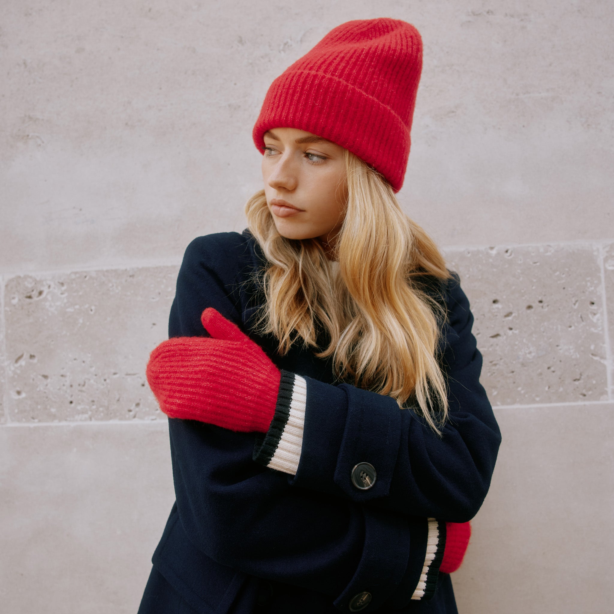 Wool Blend Red Knitted Hat